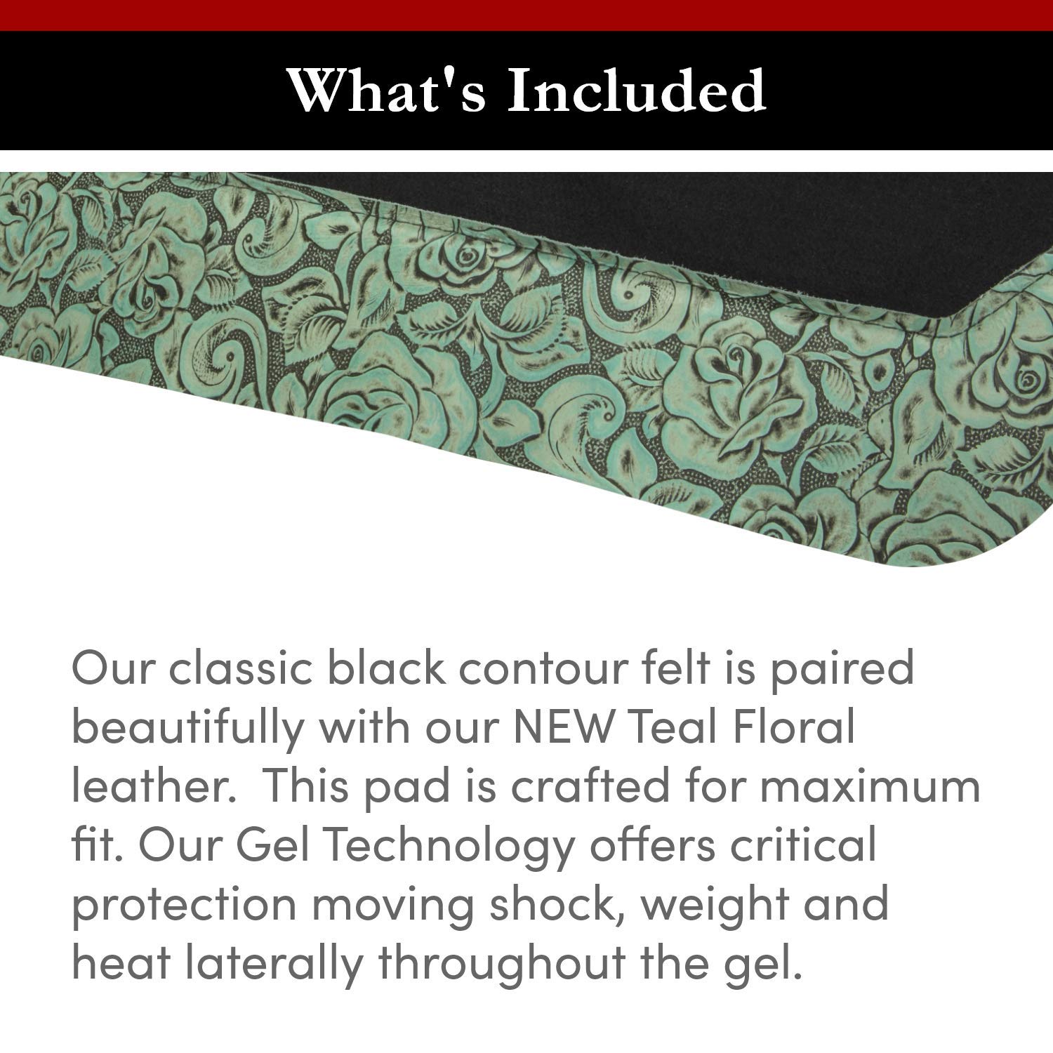 Impact Gel Contour Saddle Pad with Teal Floral Leather - Shock Absorbing Horse Riding Pad for Equestrian Comfort - Perfect for Trail Riding, Dressage & Show Jumping