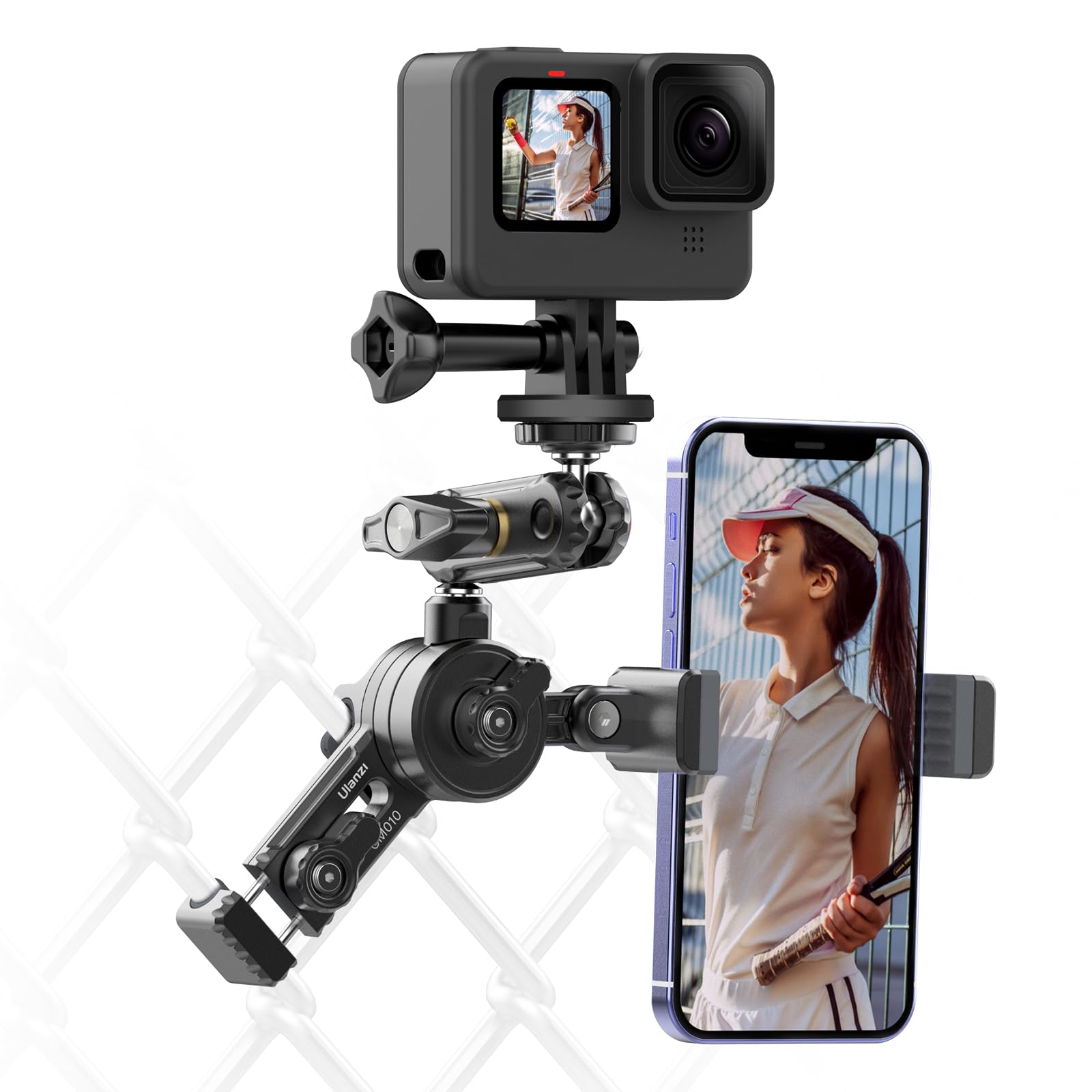 ULANZI CM010 Action Camera Fence Mount Holder - Universal Clamp for GoPro, Smartphones & DSLRs - Perfect for Outdoor Sports, Vlogging & Adventure Filming