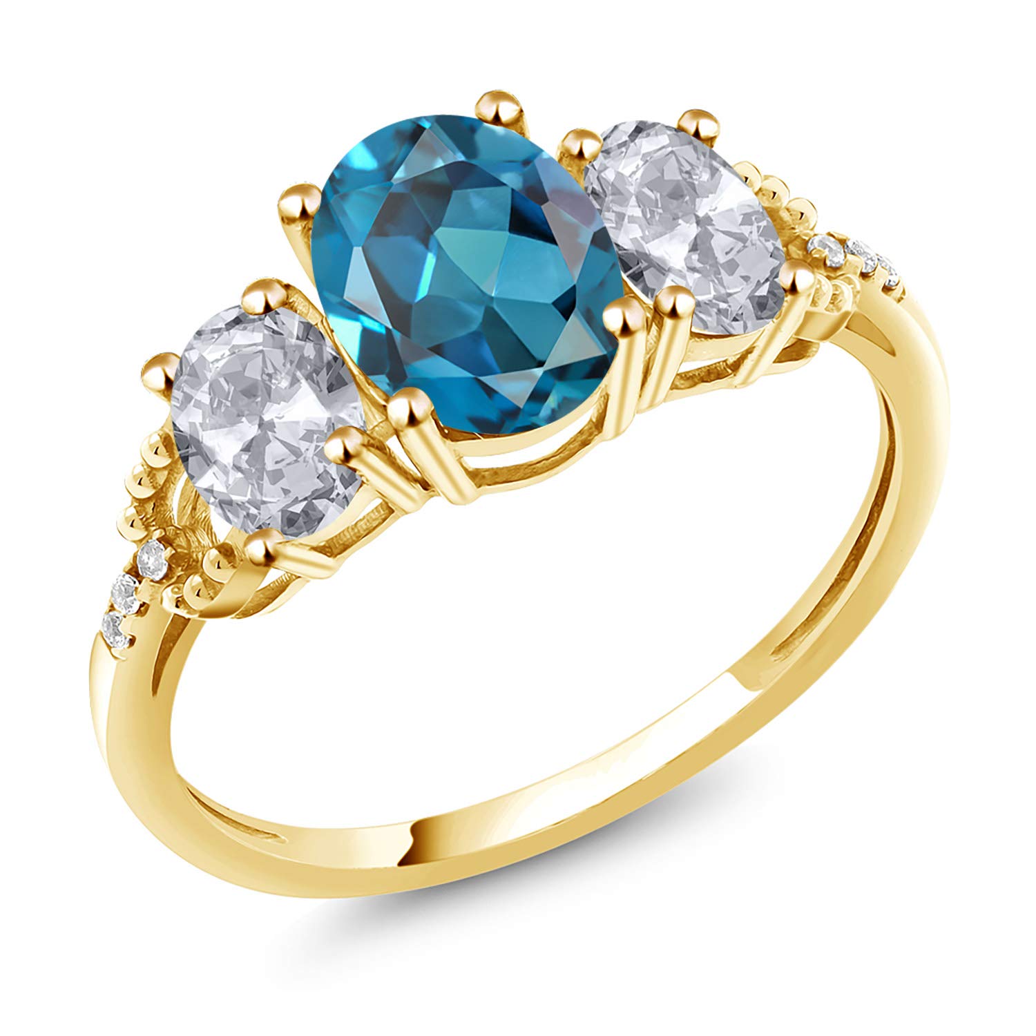2.74 Ct Oval London Blue Topaz & White Topaz 10K Yellow Gold Ring for Women - Elegant Gemstone Jewelry for Engagement, Anniversary & Special Occasions
