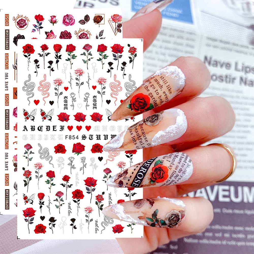 3D Self-Adhesive Flower Nail Art Stickers - Spring Rose & Butterfly Design, 6 Sheets Nail Decals for Women & Girls, DIY Acrylic Nail Decorations | Perfect for Spring Nails, Bridal Nail Art, Salon Manicures & Home DIY Nail Designs
