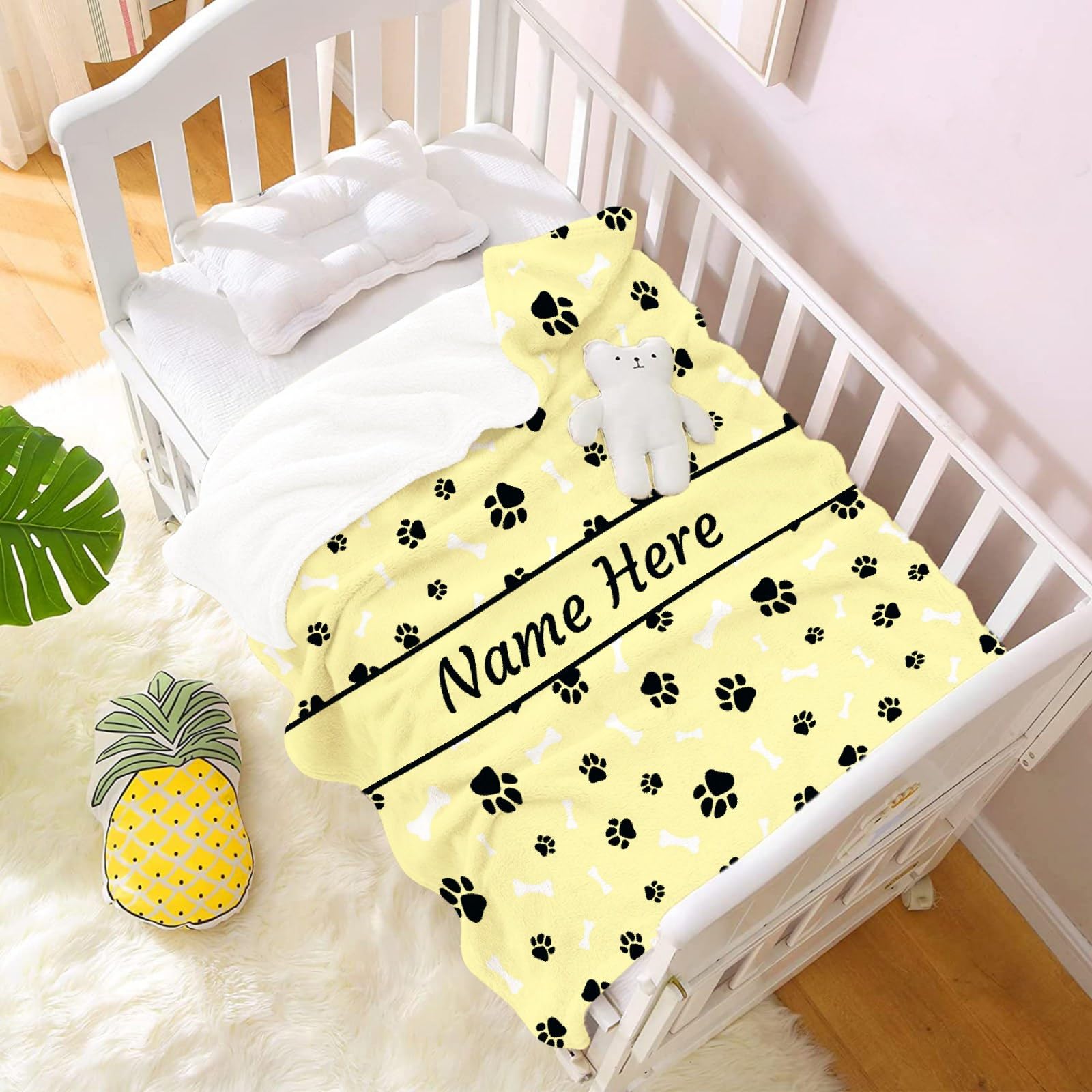 **Personalized Dog Blanket - Custom Name Fleece Throw Blanket for Pets - Soft Cozy Gift for Dog Lovers, Mom & Dad - Cute Paws & Bones Design - Perfect for Bed, Sofa, Couch & Travel**    *(Example Use: Keep your furry friend warm at home, in the car, or while camping with this adorable personalized pet blanket!)*