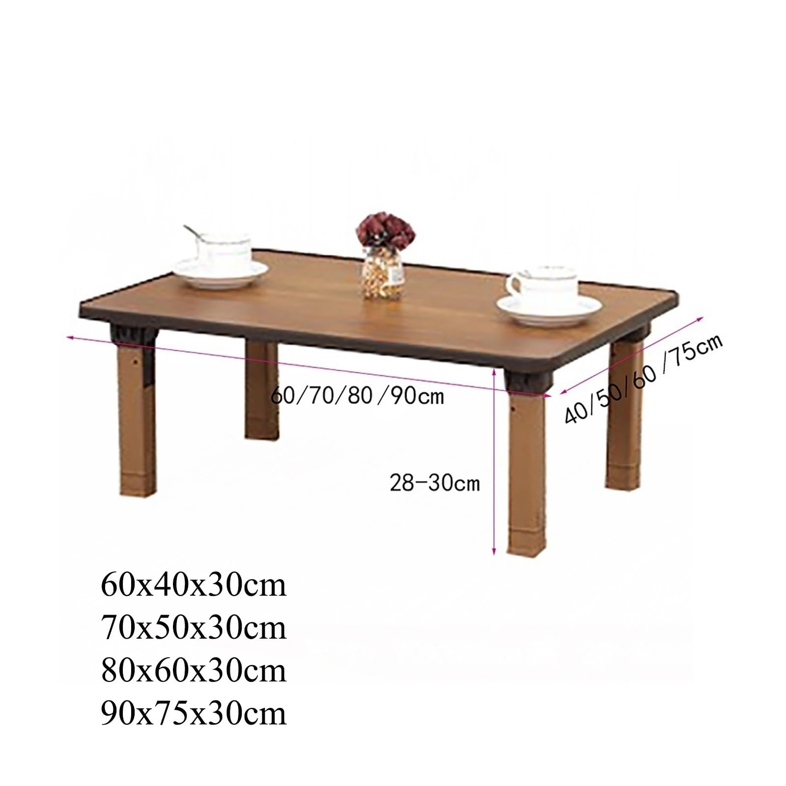 Korean Style Folding Dining Table - 60x40cm Rectangular Low Table for Home, Study, Tatami, Bay Window & Tea House | Compact & Space-Saving Design for Small Apartments, Meditation Rooms & Asian-Themed Decor