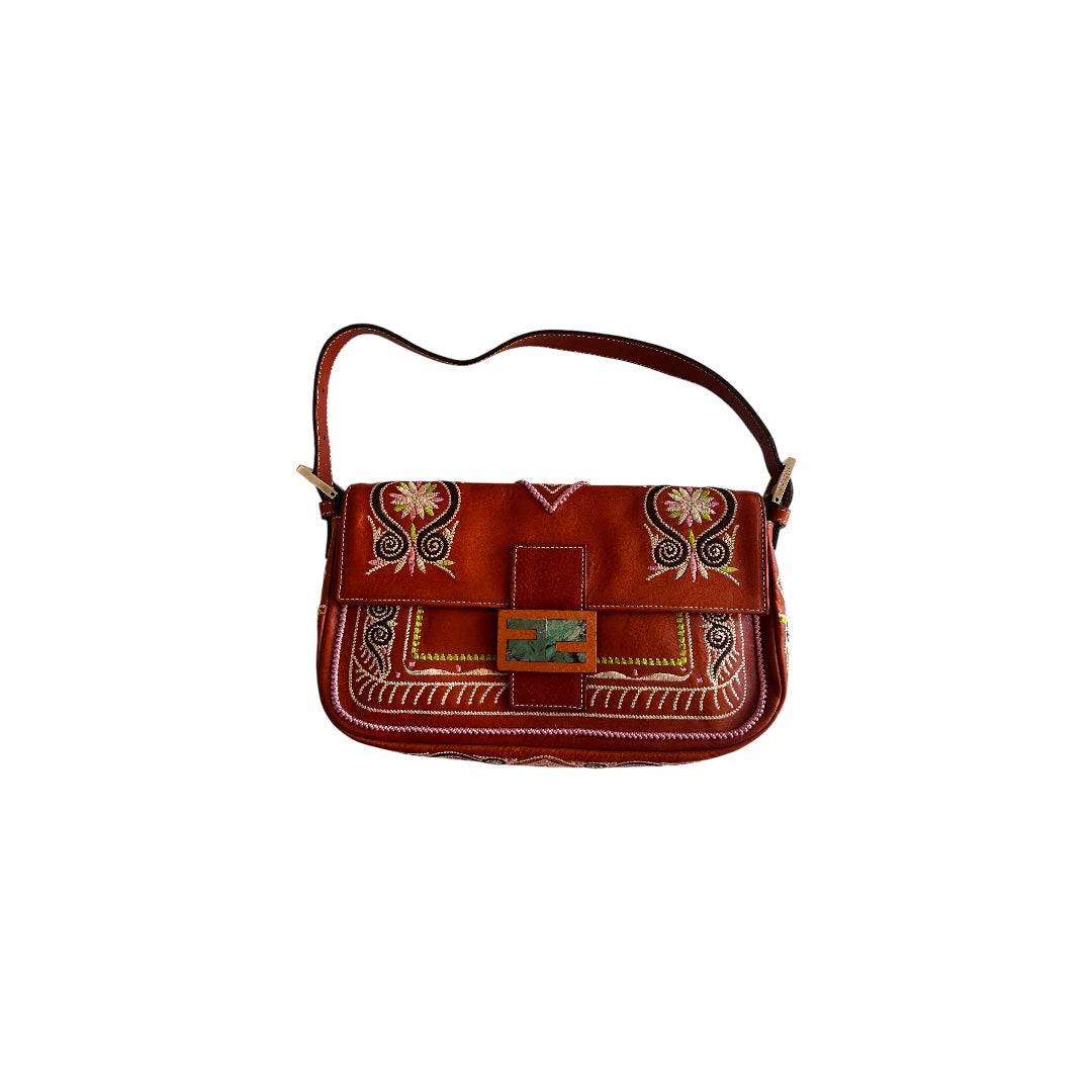 Fendi Embroidered Leather Baguette Bag - Luxury Designer Handbag for Women, Perfect for Parties, Date Nights & Special Occasions