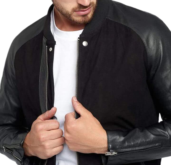 Premium Black Sheep Leather & Goat Suede Biker Jacket for Men - Stylish Motorcycle Outerwear for Casual & Night Out