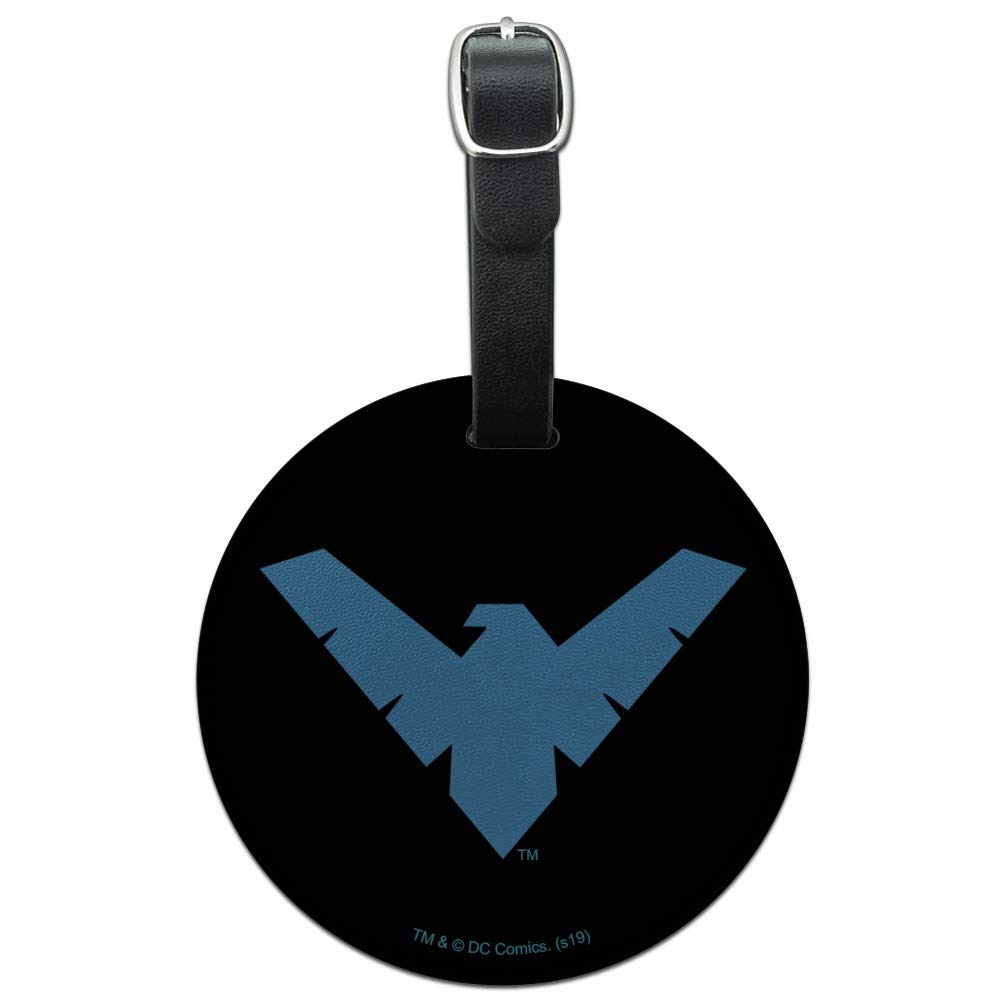 Batman Nightwing Logo Round Leather Luggage Tag - Durable Suitcase ID Tag for Travel Bags & Carry-Ons - Perfect for Cosplay, Comic Con & Superhero Fans
