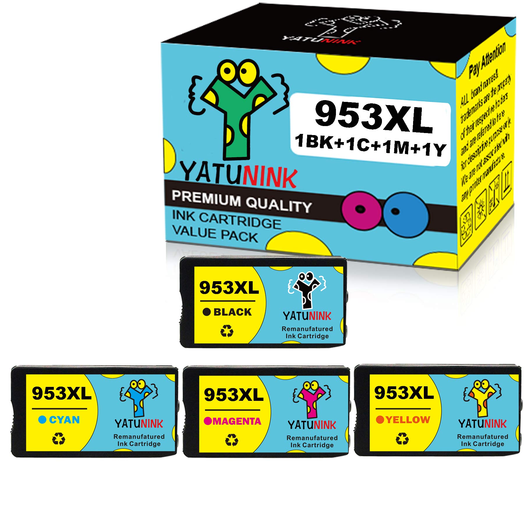 YATUNINK Remanufactured HP 953XL Black Ink Cartridge (4-Pack) - Compatible with OfficeJet Pro 7740, 8210, 8710-8728, 8730-8740 Printers | High-Quality Replacement Ink for Home & Office Printing
