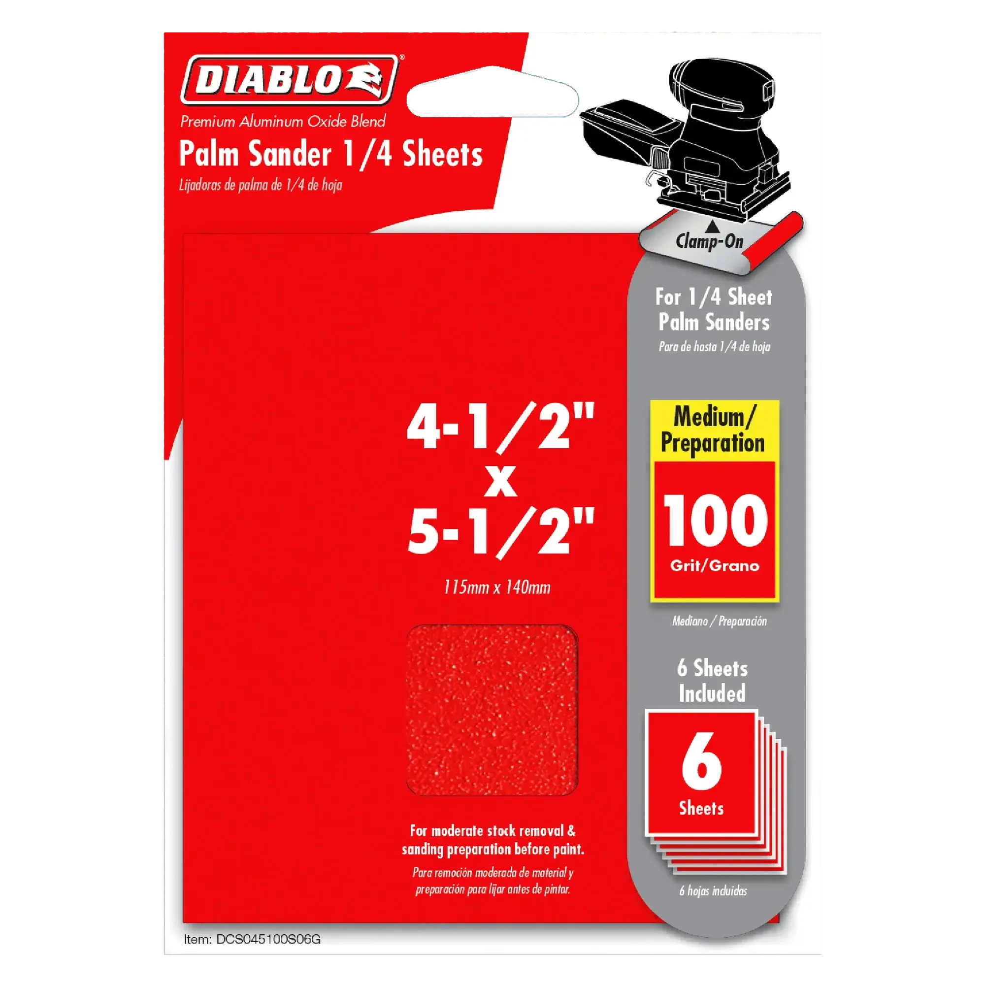 Diablo 4 1/2 x 5 1/2 Inch Palm Sander with 1/4 Inch Sanding Sheets (6 Pack) - Perfect for Woodworking, DIY Projects & Home Renovations