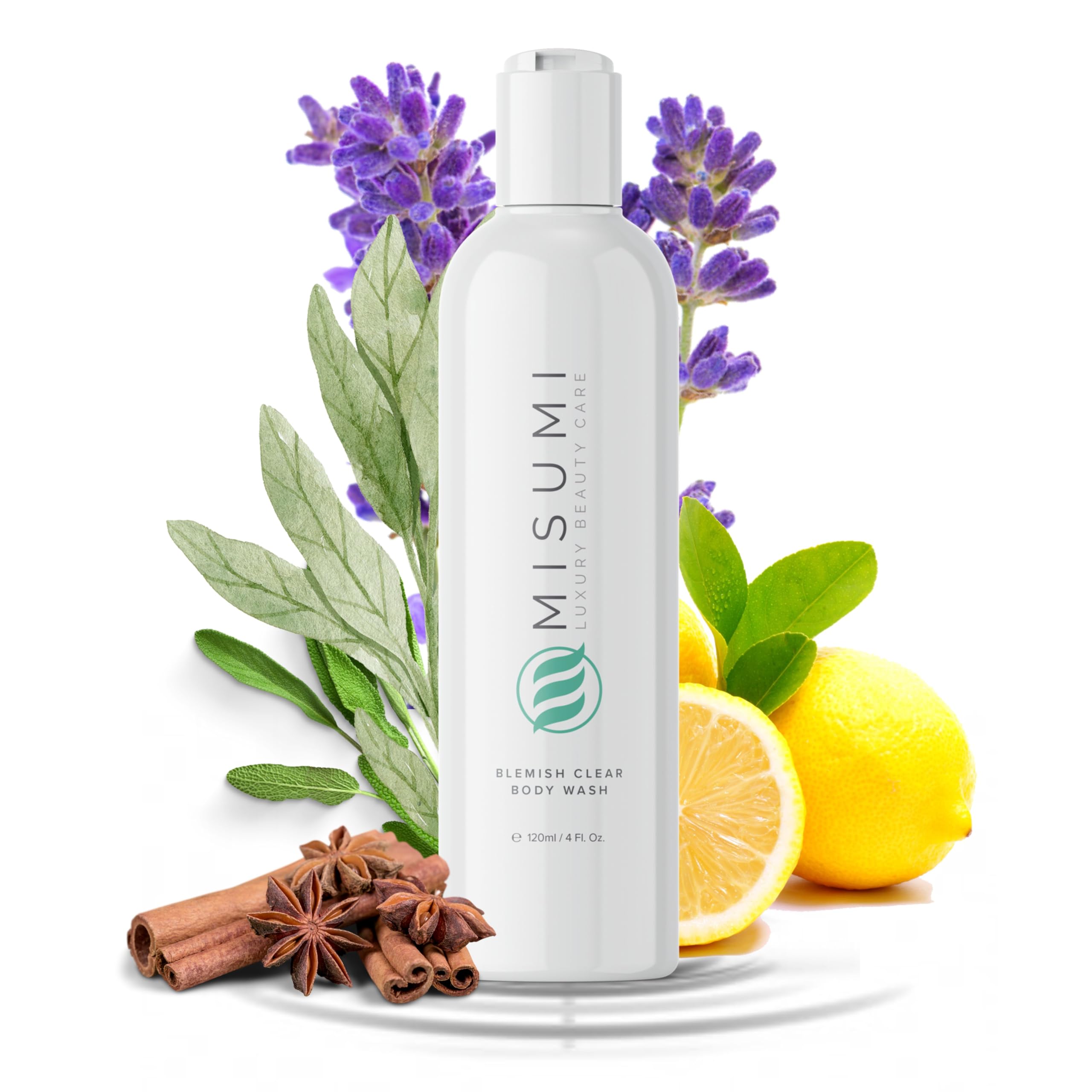 Misumi Acne Body Wash 120ml (4oz) - Salicylic Acid & Glycolic Acid AHA Exfoliating Wash for Keratosis Pilaris, Body & Back Acne Treatment - Gentle Formula for Men & Women - Perfect for Daily Shower & Post-Workout Skin Care