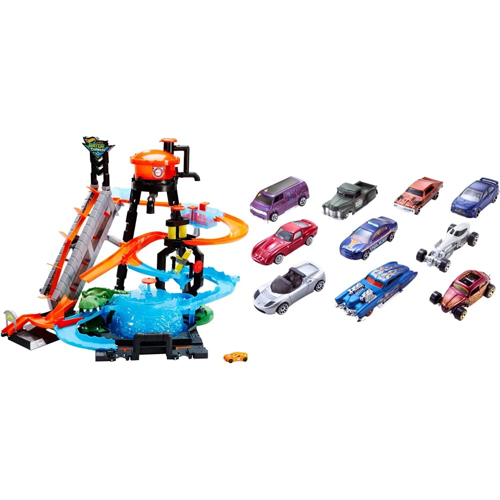 Hot Wheels Crocodile Destroyer Track Set with 10 Toy Cars - High-Speed Racing Playset for Kids - Perfect for Birthday Gifts & Indoor Racing Fun