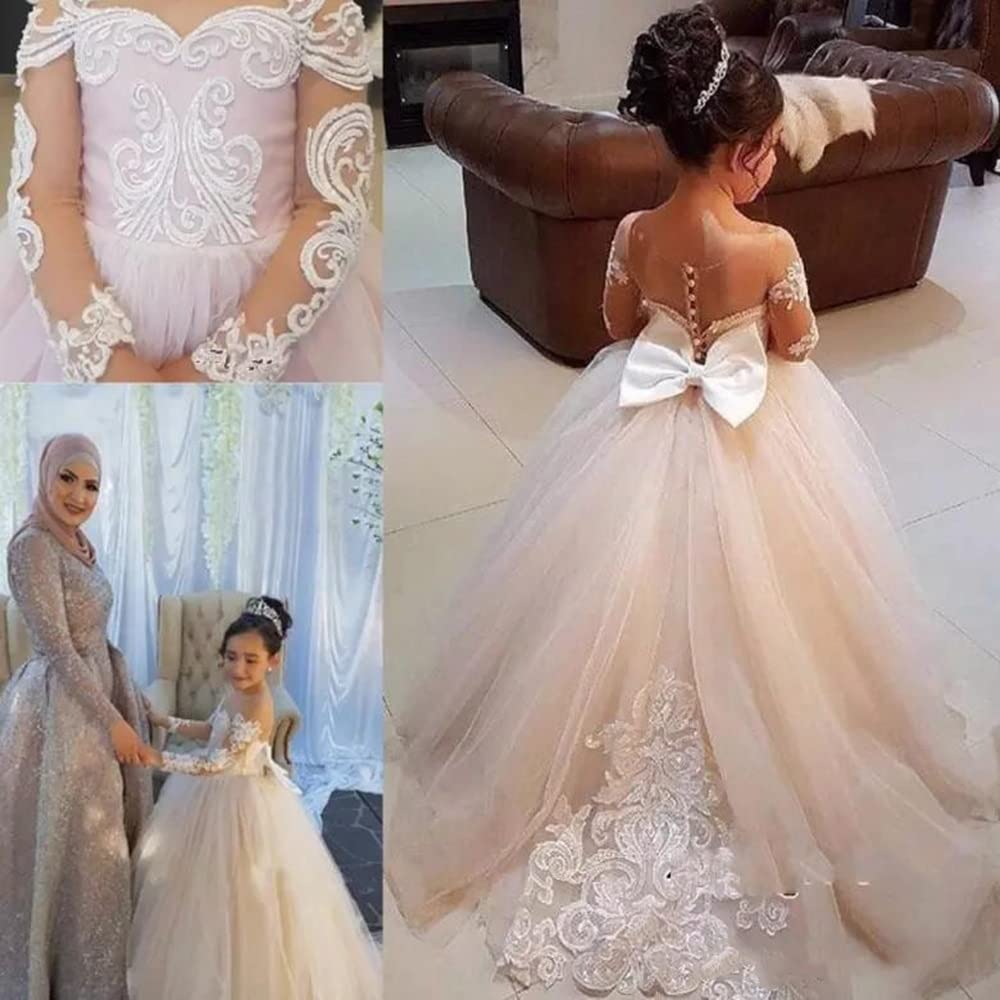 MuchXi Elegant Lace Flower Girl Dresses for Kids | First Communion Dress | Princess Wedding Pageant Ball Gown | Perfect for Weddings, Baptisms & Special Occasions