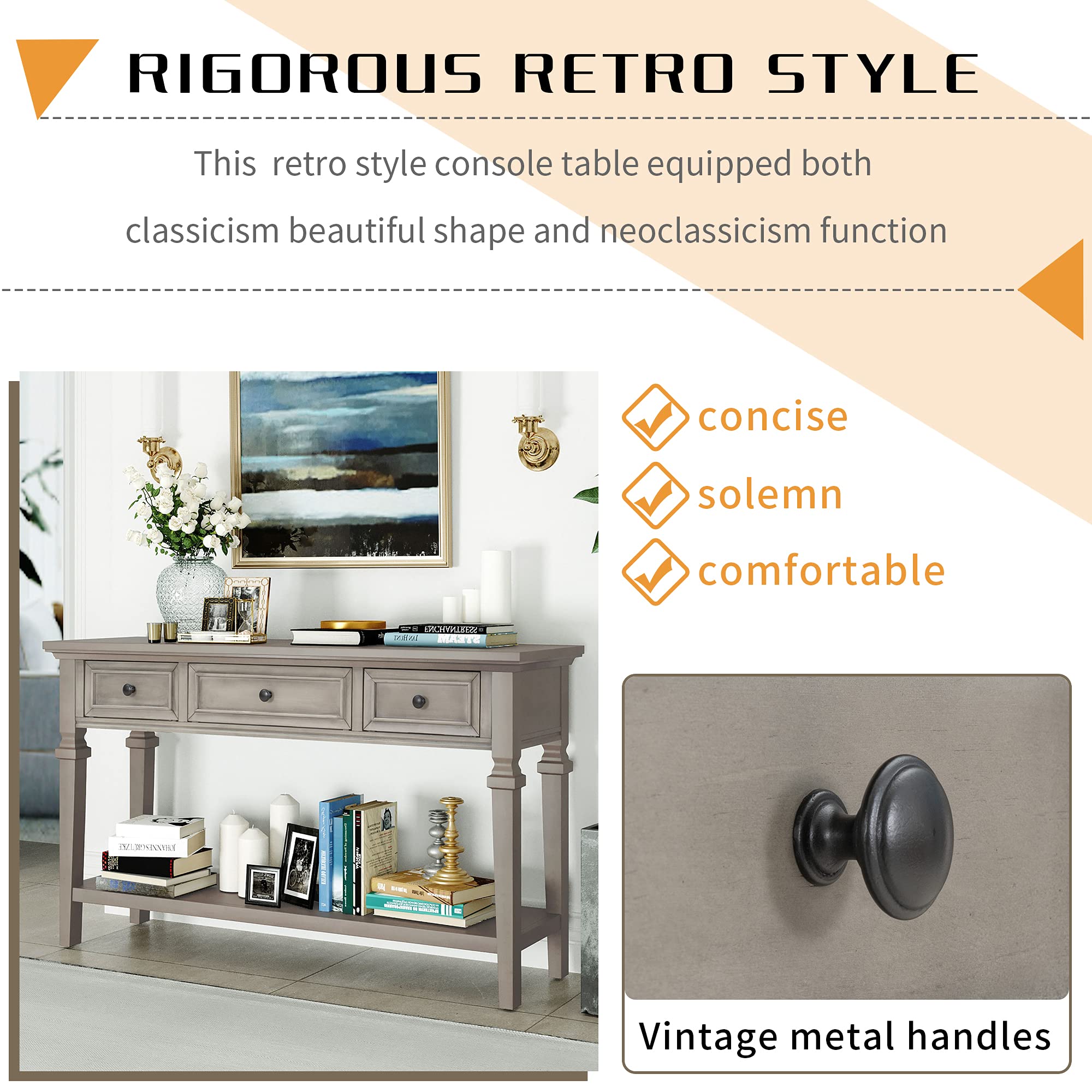 P PURLOVE Console Table with 2 Drawers & Open Shelf - 42
