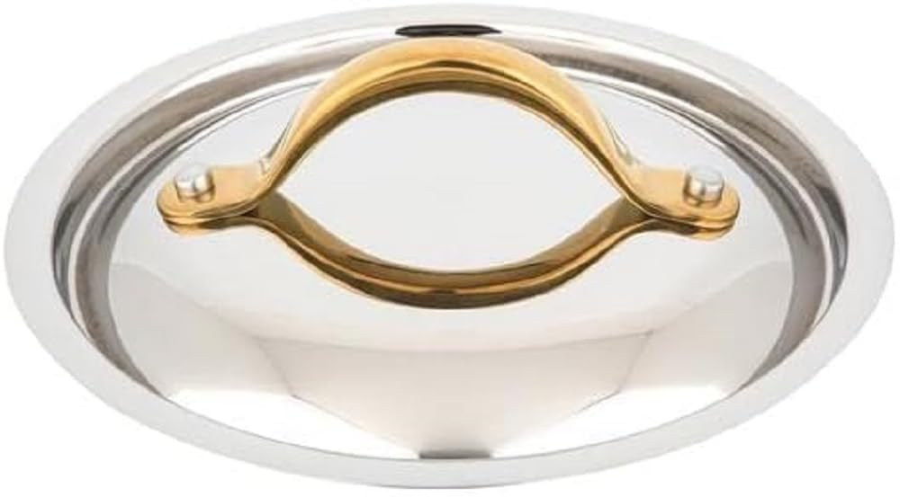NutriChef Stainless Steel Pot Lid with Golden PVD Handle - 9.5 Inch Universal Cookware Cover for NCSTS16 16-Piece Kitchen Set | Durable & Stylish for Everyday Cooking, Boiling & Simmering