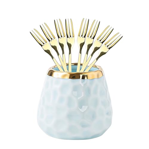 Blue Ceramic Jar+8 Forks
