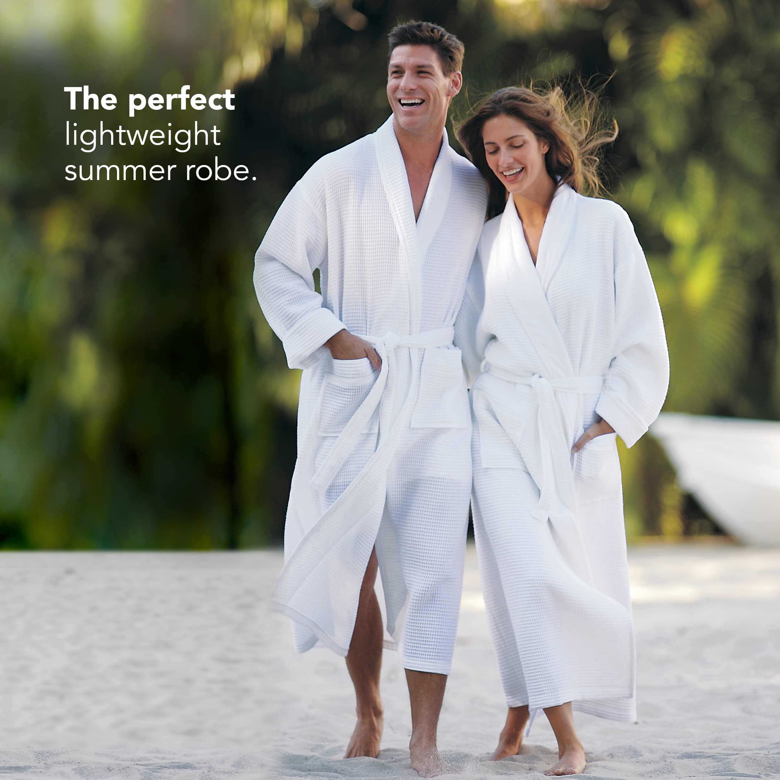 Boca Terry Men's White Waffle Knit Robe - Full Length Lightweight Shawl Collar Bathrobe for Spa, Lounge & Home Relaxation