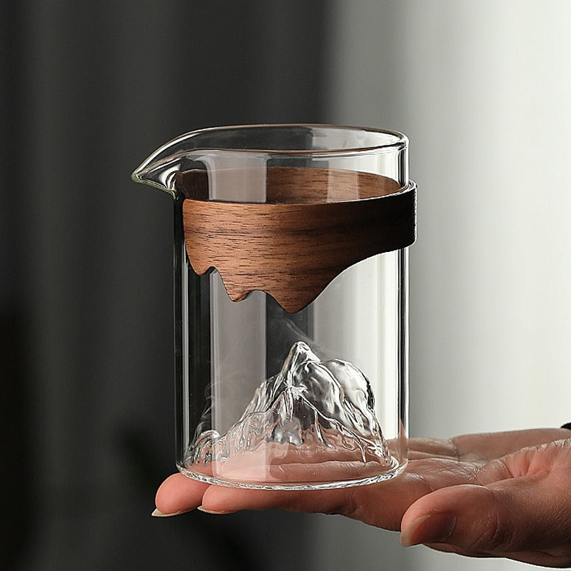Premium Mountain Glass Fair Cup with Natural Bamboo Handle - Perfect for Tea, Coffee & Hot Beverages at Home, Office or Outdoor Camping
