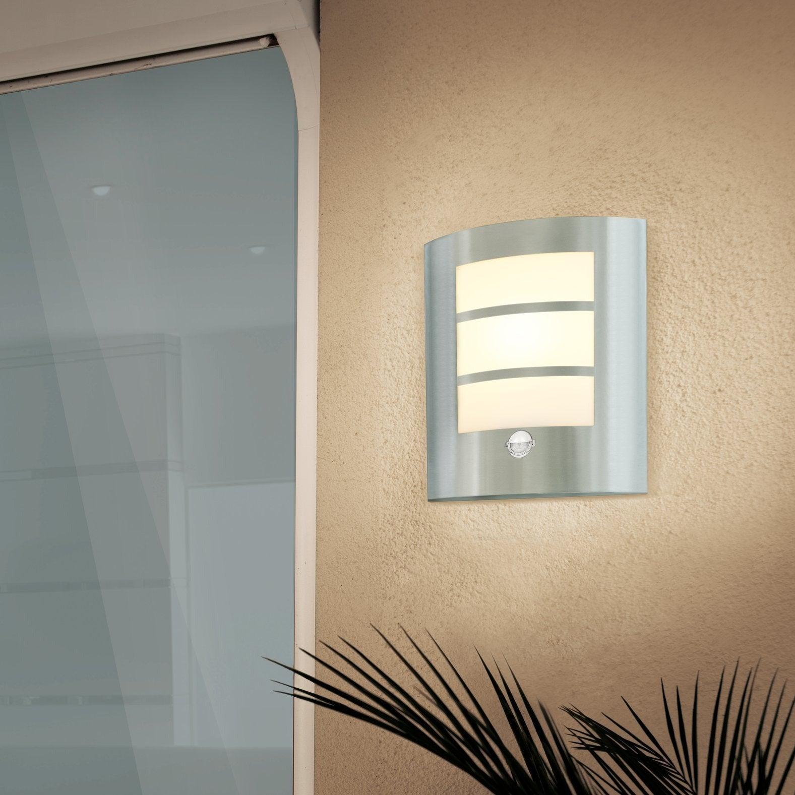 Eglo City IP44 Waterproof Stainless Steel Outdoor Wall Light with Motion Sensor - Perfect for Porch, Garage, and Garden Security Lighting