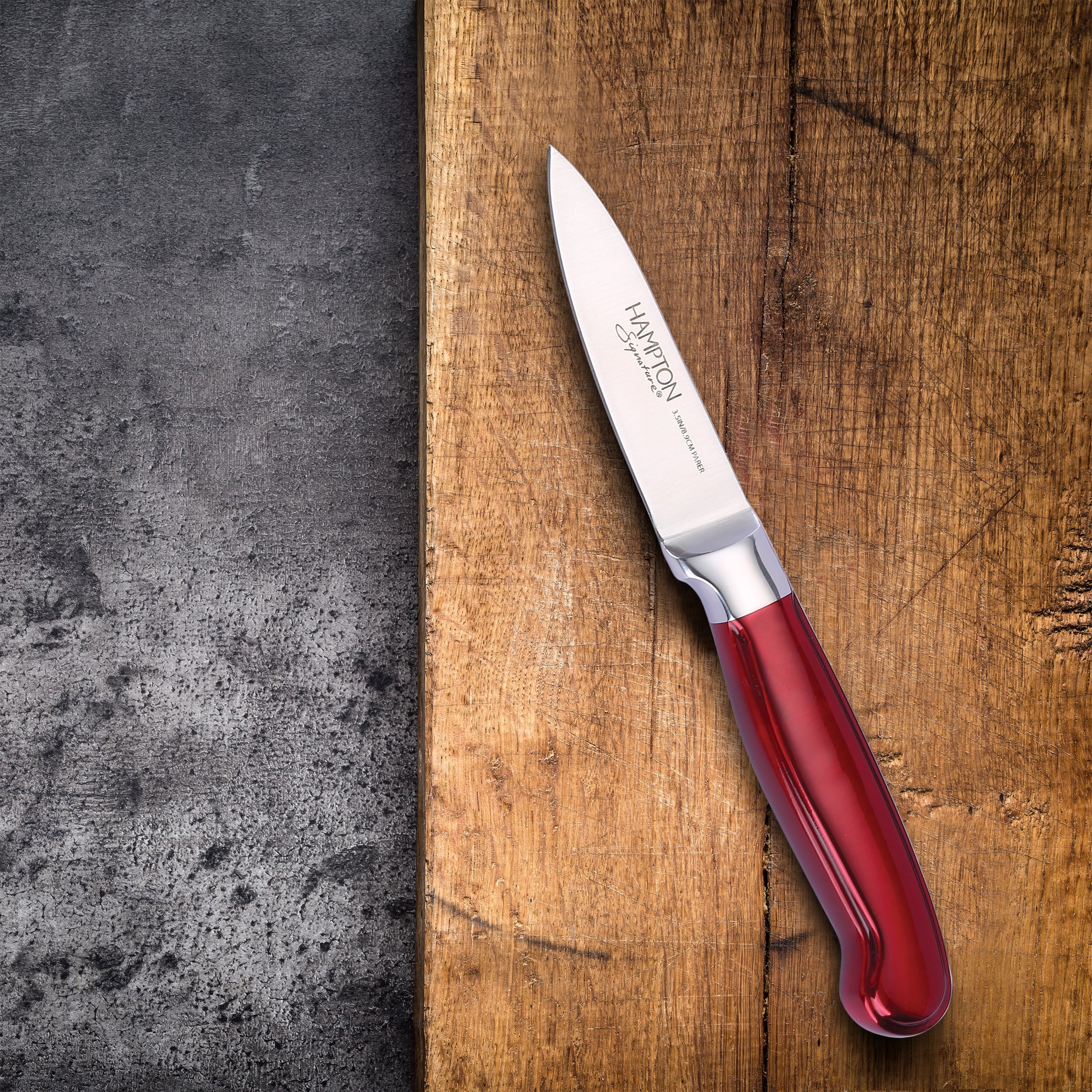 Rorik Red 3.5 Inch Paring Knife with Clear Blade Guard - Sharp Kitchen Knife for Peeling, Slicing & Precision Cutting - Perfect for Fruits, Vegetables & Small Food Prep