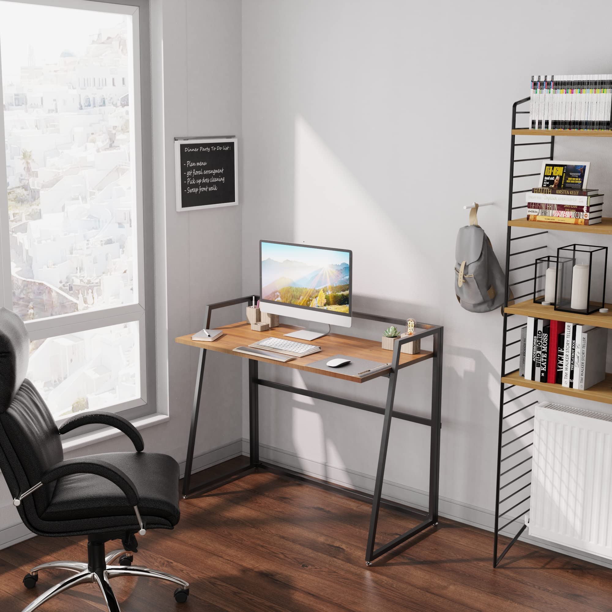 Compact 41 Inch Folding Desk with Protective Railing - Portable Computer Desk for Small Spaces, Home Office & Student Study - Space-Saving Foldable Workstation for Dorm Rooms, Apartments & Workspaces