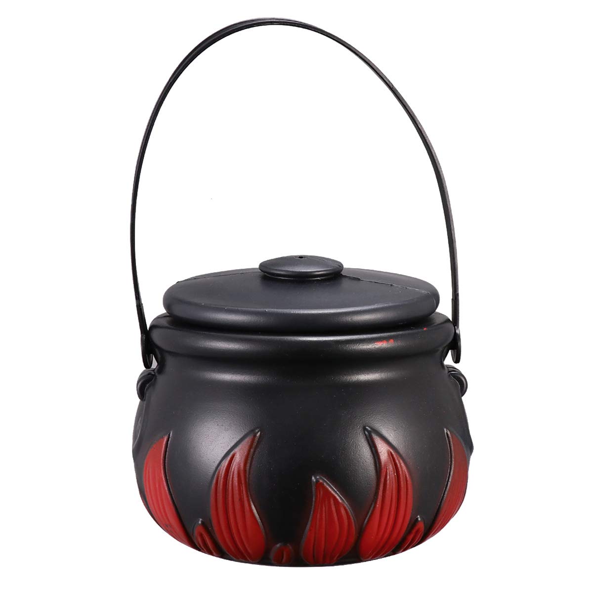 Balacoo Novelty Halloween Candy Kettle with Lid - Large Black Cauldron Candy Holder with Fire Pattern & Handle - Perfect for Witch Party Decor, Trick or Treat Bowls & Spooky Halloween Party Supplies