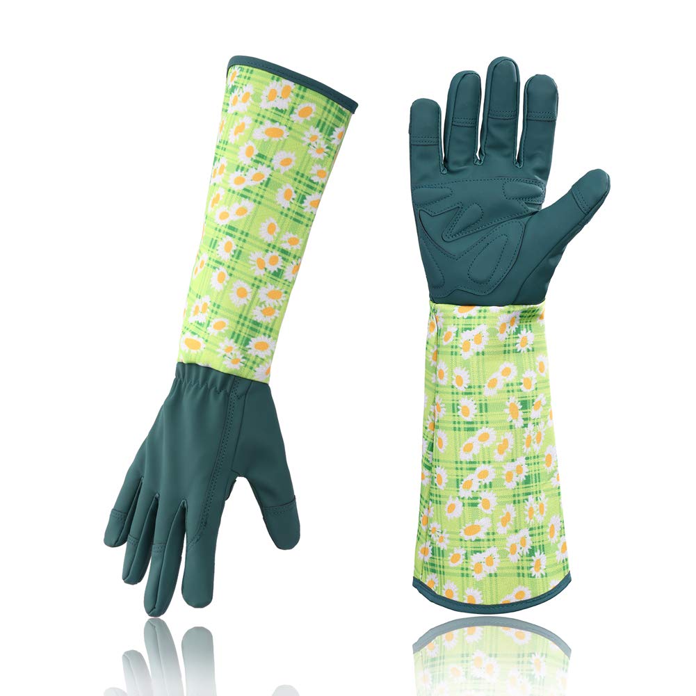 USAMYNA HANXIUCAO Leather Gardening Gloves for Women - Thorn Proof, Extended Long Rose Pruning Gloves - Perfect for Mother & Grandma Gardening Gifts (Blue) | Ideal for Rose Care, Flower Planting & Outdoor Garden Work