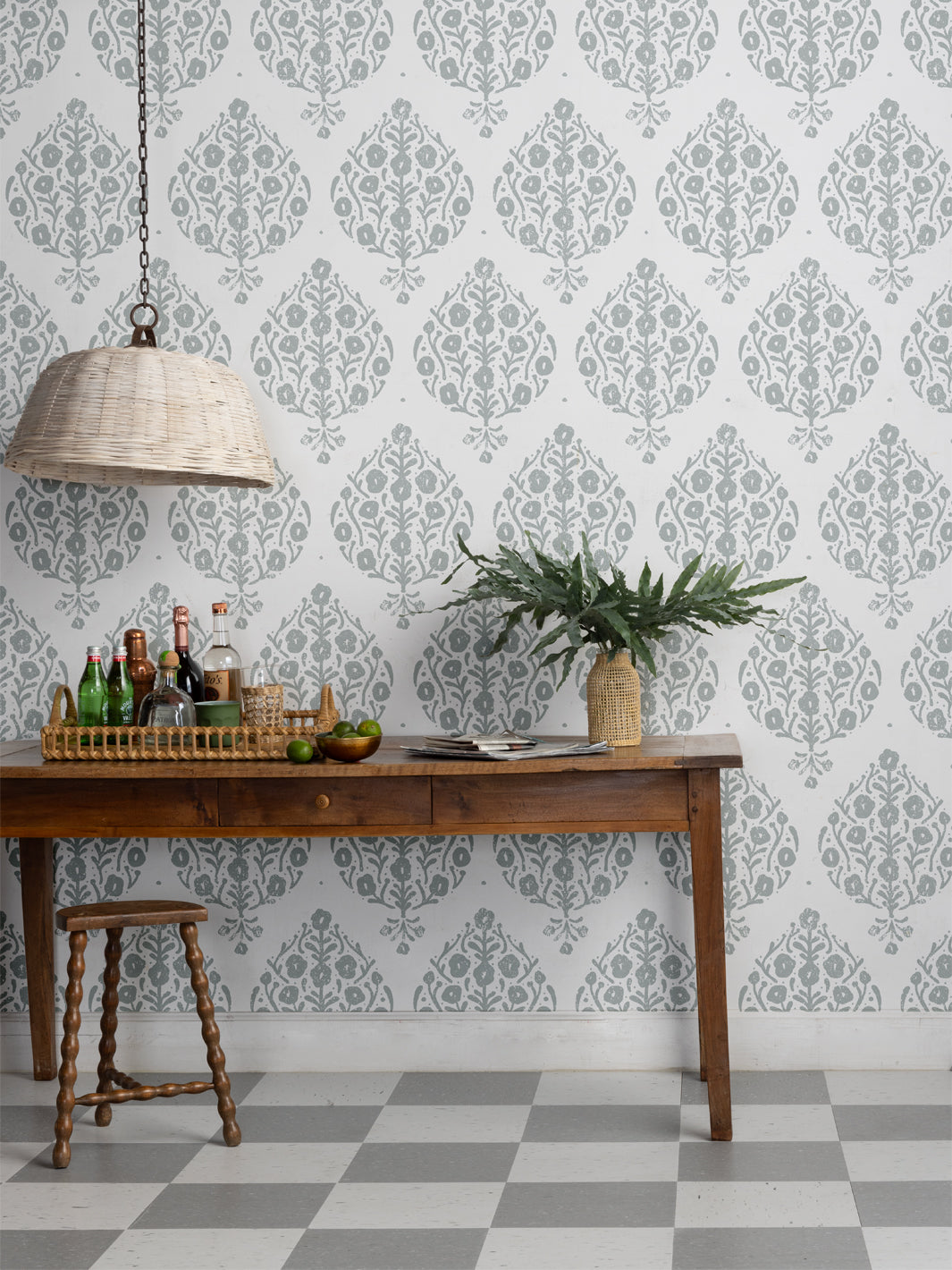 Eleanor Wallpaper by Sugar Paper - Silver Sage on White Design | Perfect for Living Room, Bedroom & Home Decor