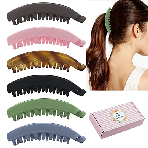 Big-Size Multi Color Rubber Acrylic Banana Hair Clips for Women - Non-Slip Hair Clutchers with Teeth (Multicolor) | Perfect for Long Hair, Ponytails & Everyday Hairstyles