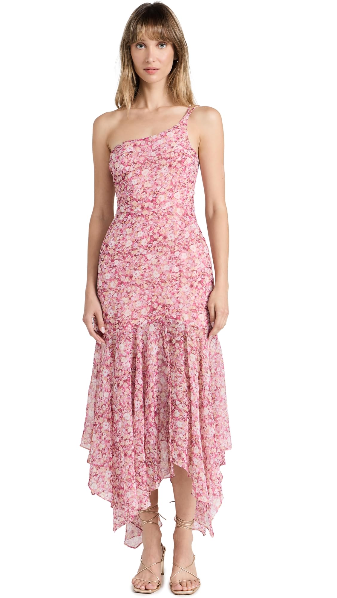 ASTR the Label Women's Malvina Dress - Flowy Midi Dress with Ruffles & Floral Print | Perfect for Weddings, Parties & Summer Outfits