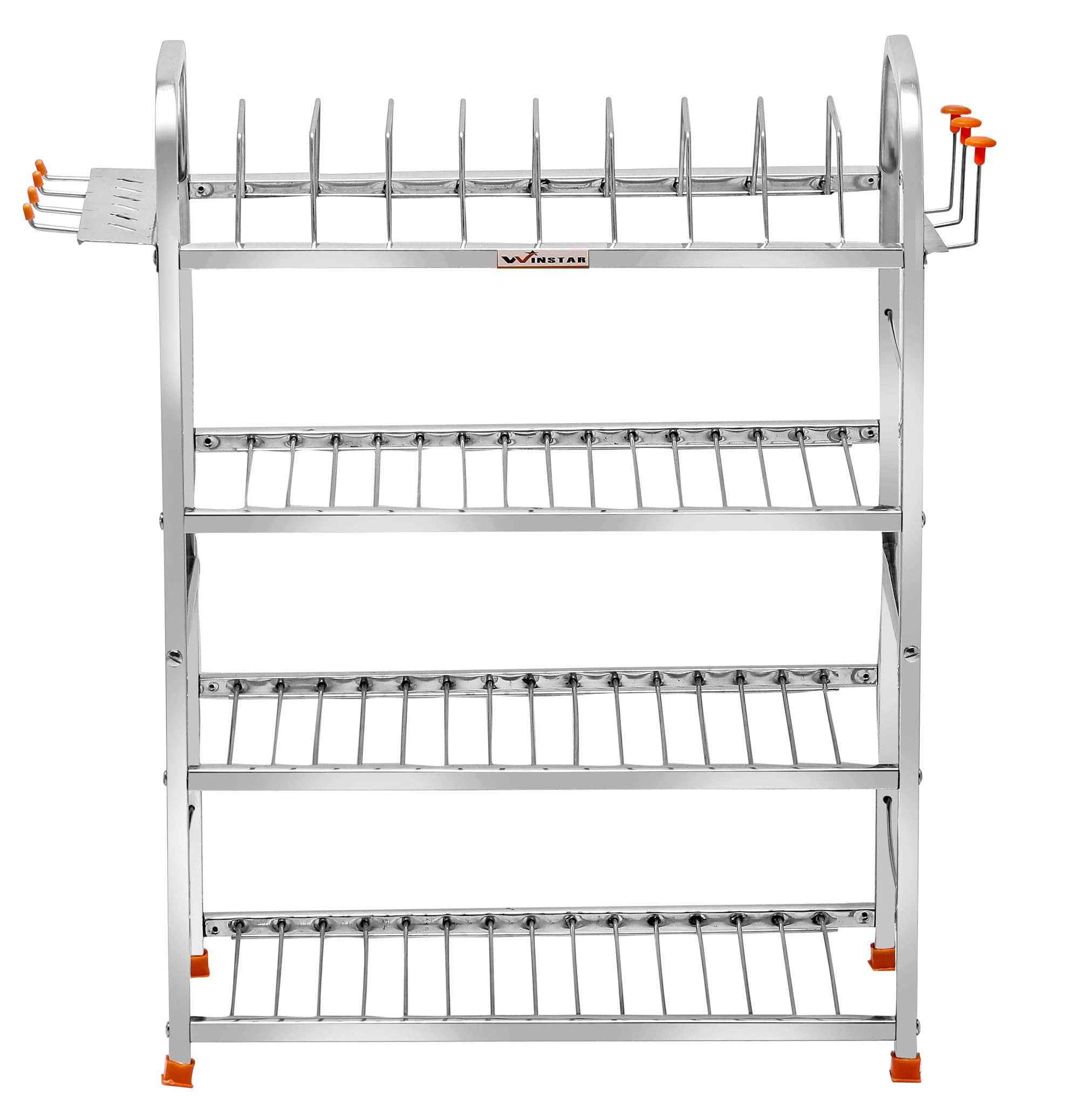 WINSTAR 4-Tier Stainless Steel Wall Mount Kitchen Utensil Organizer | Space-Saving Dish Rack with Plate Holder, Cutlery Stand & Wine Glass Storage | Modular Kitchen Storage Solution for Small Spaces (24