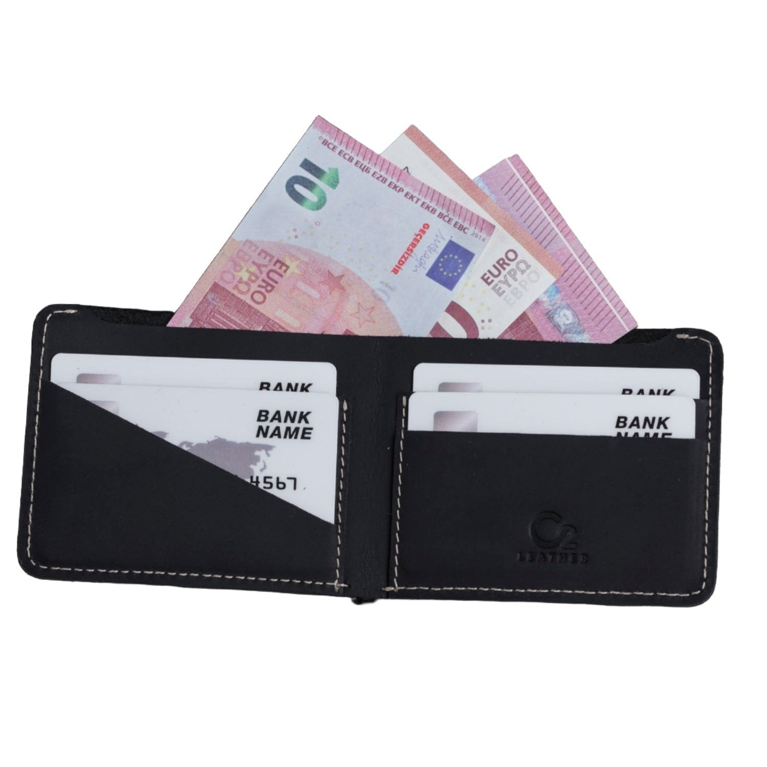 Slim Black Leather Wallet for Men - RFID Blocking Minimalist Front Pocket Wallet - Perfect for Travel, Business & Everyday Carry