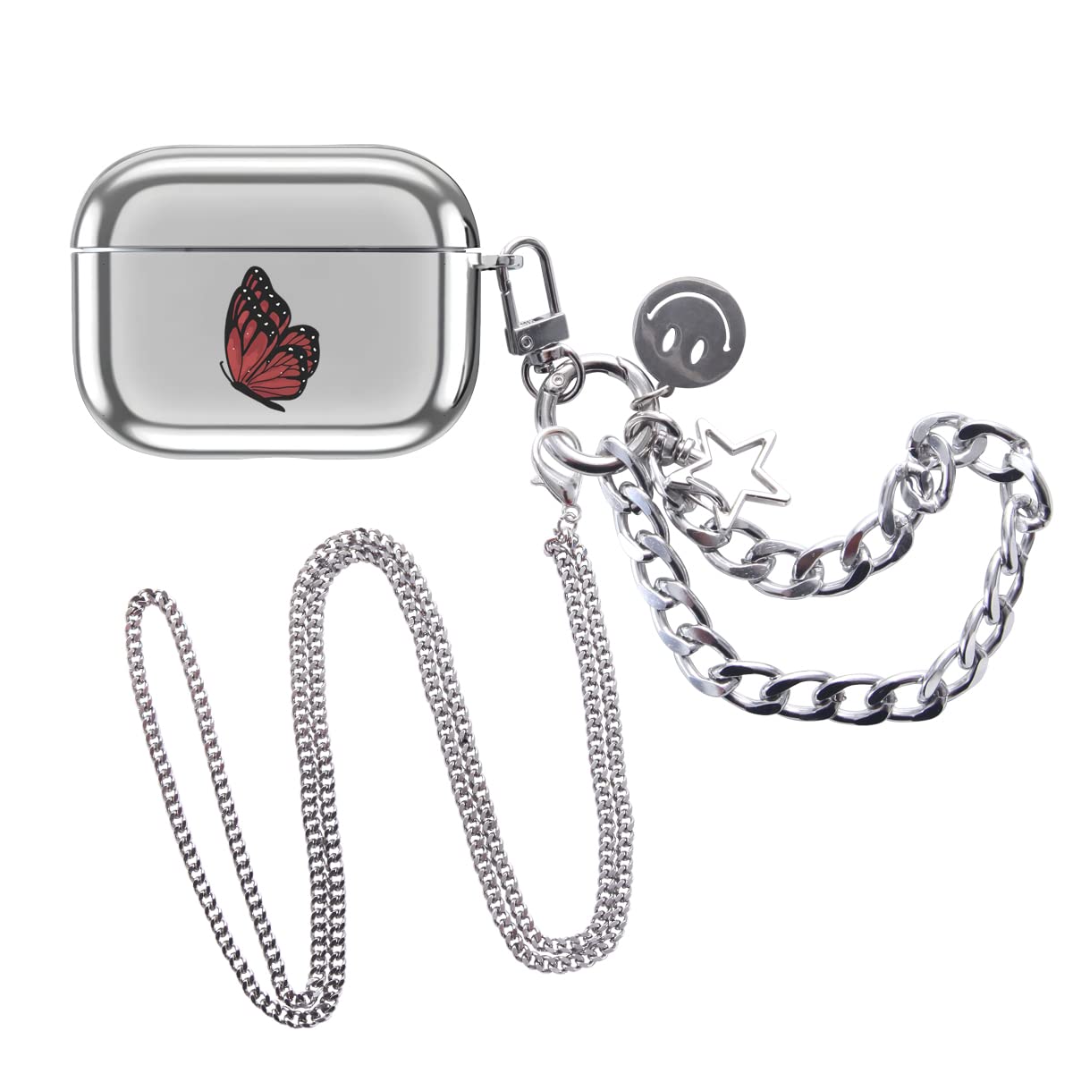 **Shockproof AirPods Pro Case with Keychain & Necklace - Soft TPU Protective Cover for Women & Girls | Stylish Red Butterfly Design | Perfect for Travel, Work & Daily Use**