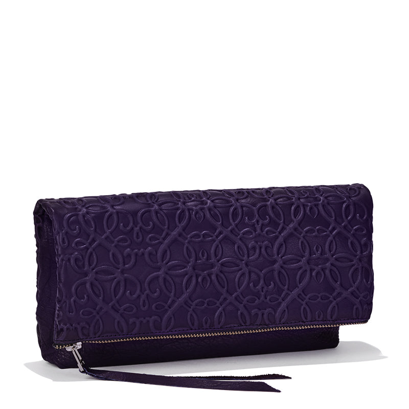 Premium Gabriel Leather Fold Over Clutch Purse for Women - Elegant Purple Crossbody Bag for Evening Parties, Date Nights & Special Occasions