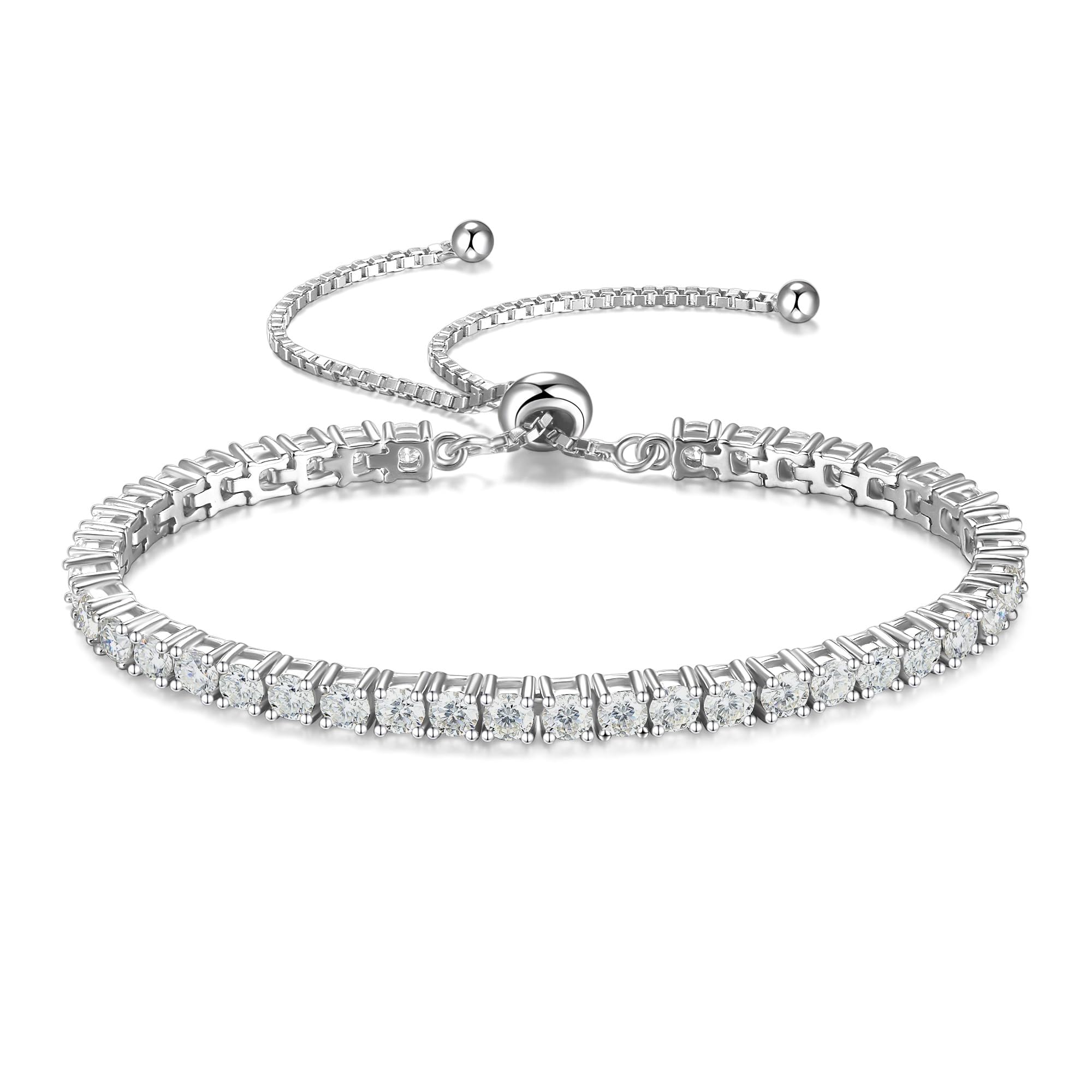 1.2ct-12ct CTTW Moissanite Bolo Tennis Bracelet | 2/3/4/5mm D Color VVS1 Round Cut Moissanite | Adjustable Sterling Silver Simulated Diamond Bracelet | Elegant Jewelry Gift for Women & Men | Perfect for Weddings, Anniversaries & Special Occasions