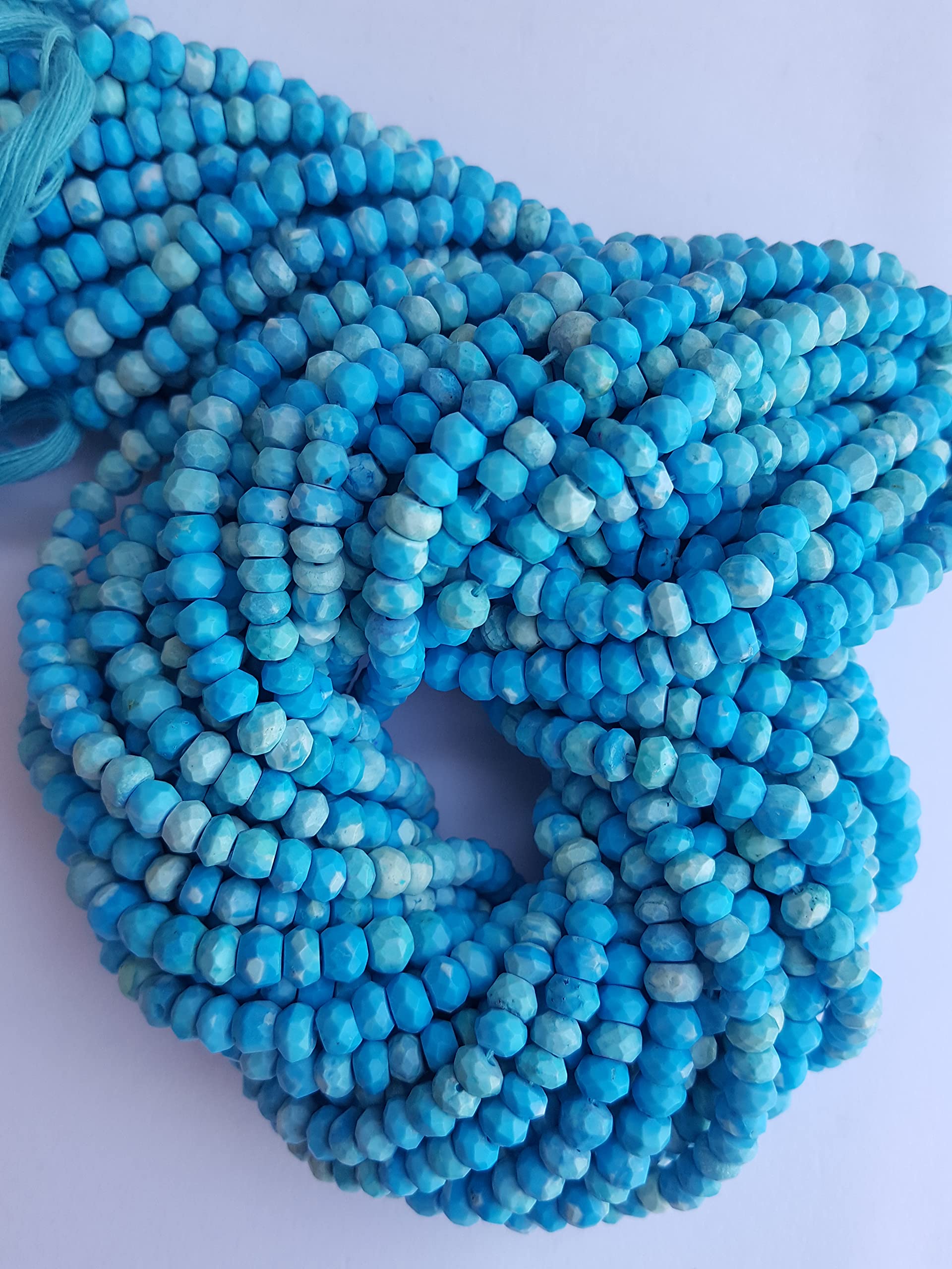 4.5-5mm AAA Quality Turquoise Faceted Rondelle Beads - 2 Strands 13 Inches Long Semi-Precious Gemstone Beads for Jewelry Making DIY Necklace Bracelet Earrings - Wholesale Price by FionaGemstoneBeads | Perfect for Boho, Handmade & Fashion Jewelry Designs