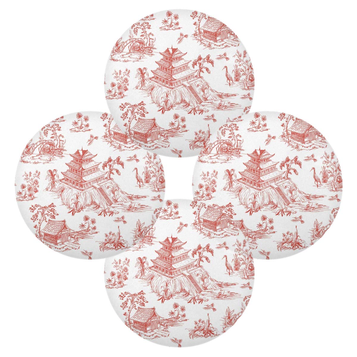 Chinoiserie Style Round Placemats Set of 4 - Non-Slip Heat Resistant Table Mats for Dining Decor, Perfect for Chinese New Year, Thanksgiving & Holiday Dinner Parties