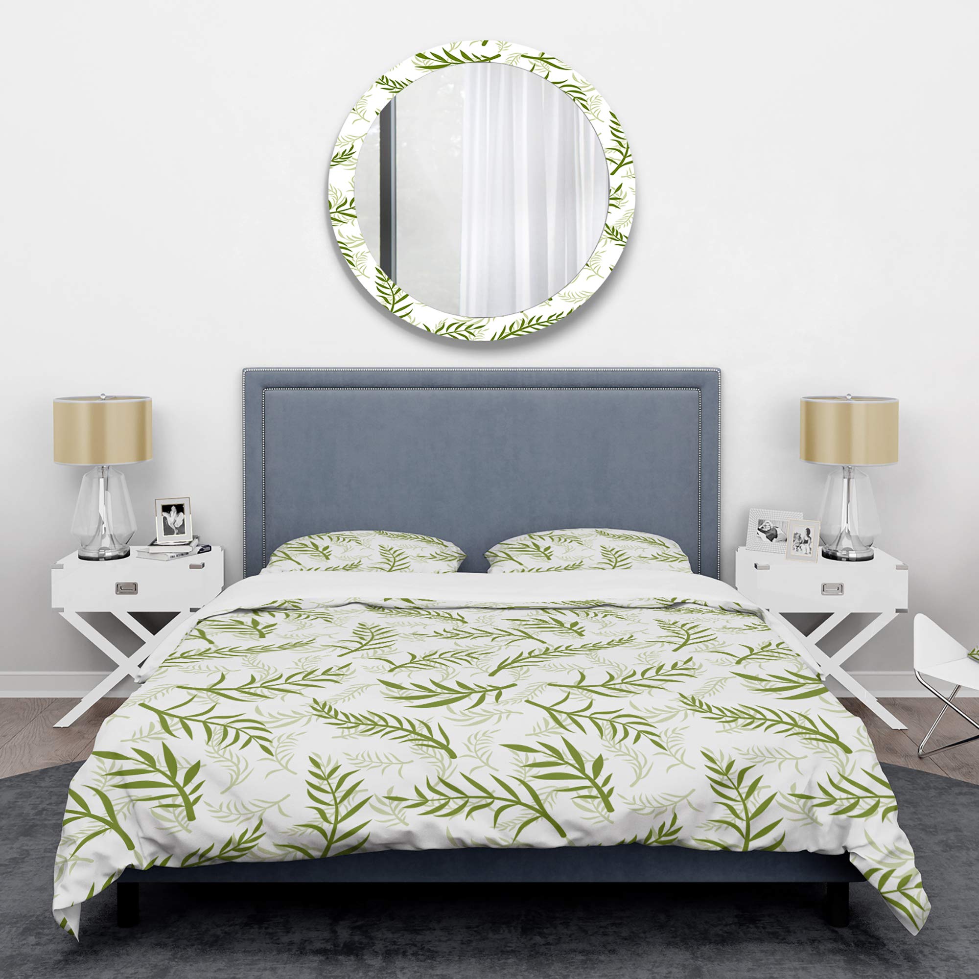 Tropical Botanicals Mid-Century Modern Duvet Cover Set - King Size 3-Piece Bedding in Green | All-Season Luxury Bed Sheets for Master Bedroom & Guest Room Decor