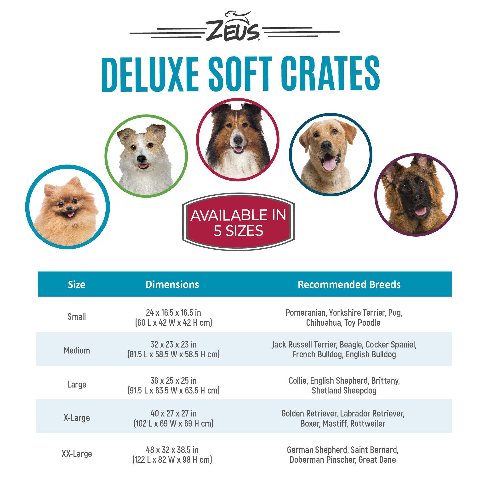 ZEUS Deluxe Soft Pet Crate with Storage Case - Large Grey/Black Dog Crate for Travel, Training & Home Use - Portable Collapsible Kennel for Dogs & Cats
