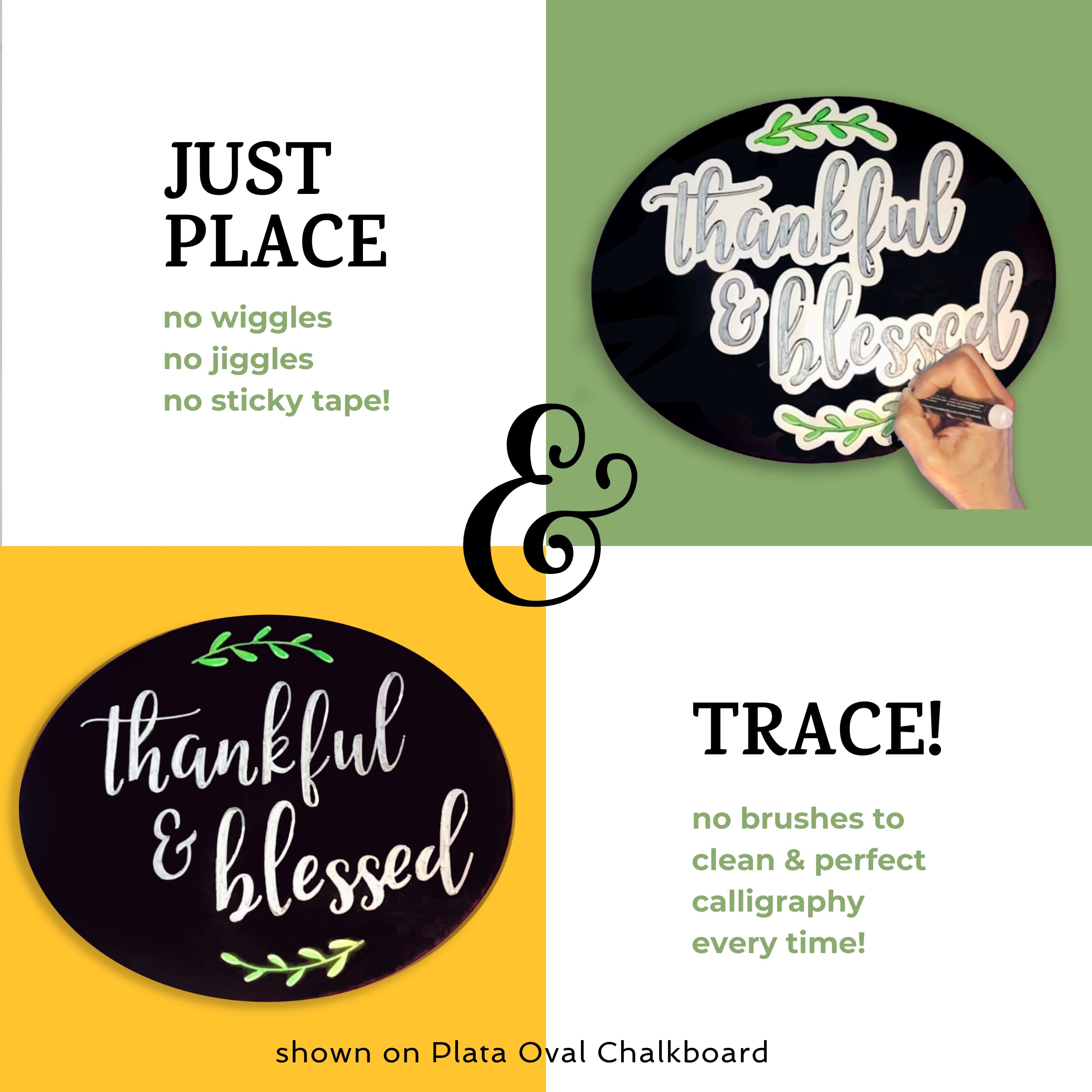 Reusable Magnetic Chalkboard Stencils Set - Cursive Calligraphy Stencils for Thankful, Blessed, Welcome Signs - Perfect for DIY Chalkboard Art, Wedding Decor, and Coffee Shop Menu Boards