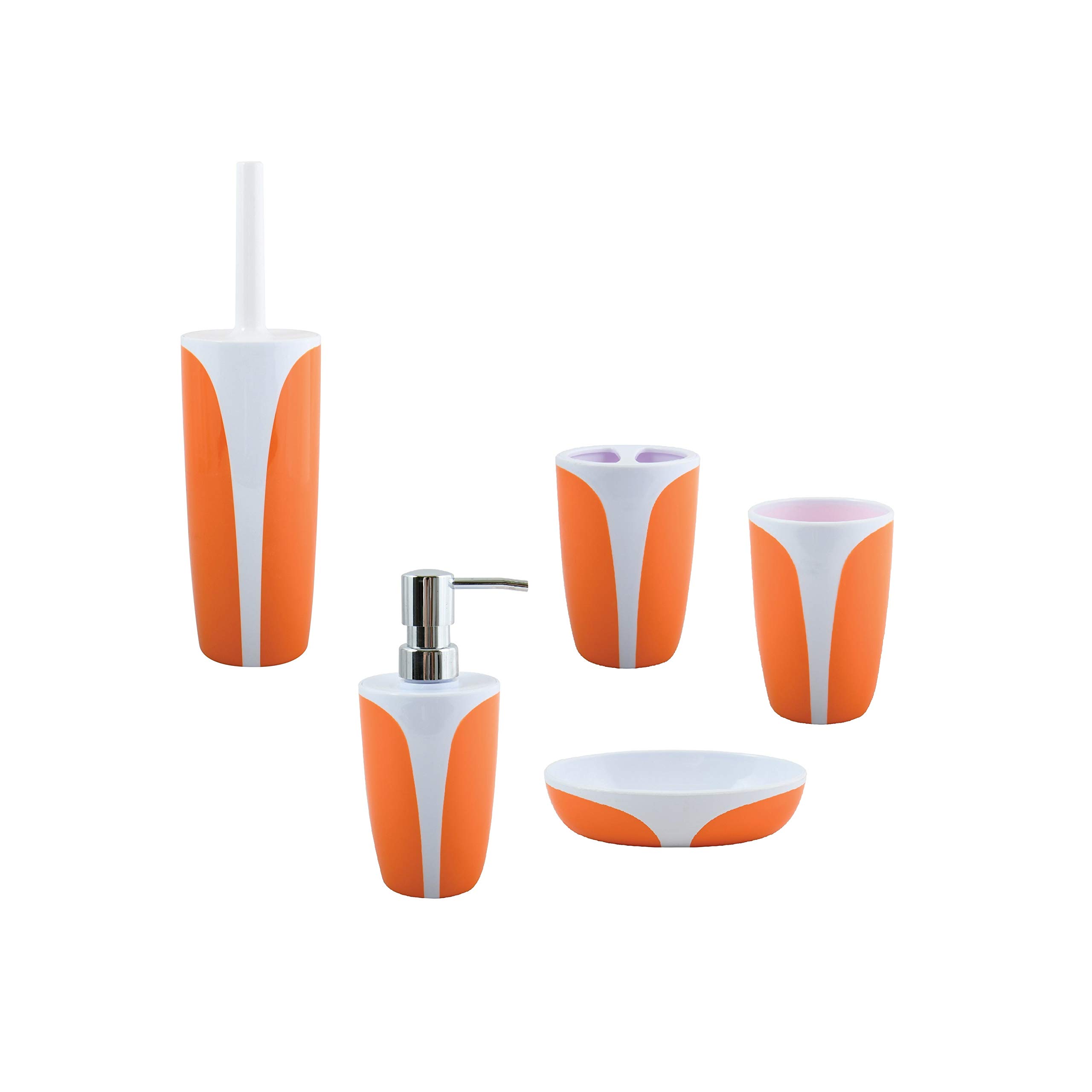 5-Piece Modern Bathroom Accessories Set - Orange Polystyrene Resin - Contemporary Style for Bath, Shower & Vanity Organization | Home Decor Essentials