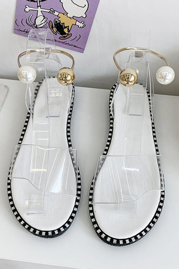 Women's Summer Flat Bottom Pearl Buckle Roman Sandals - Comfortable Casual Beach Walking Shoes for Vacation & Outdoor Activities