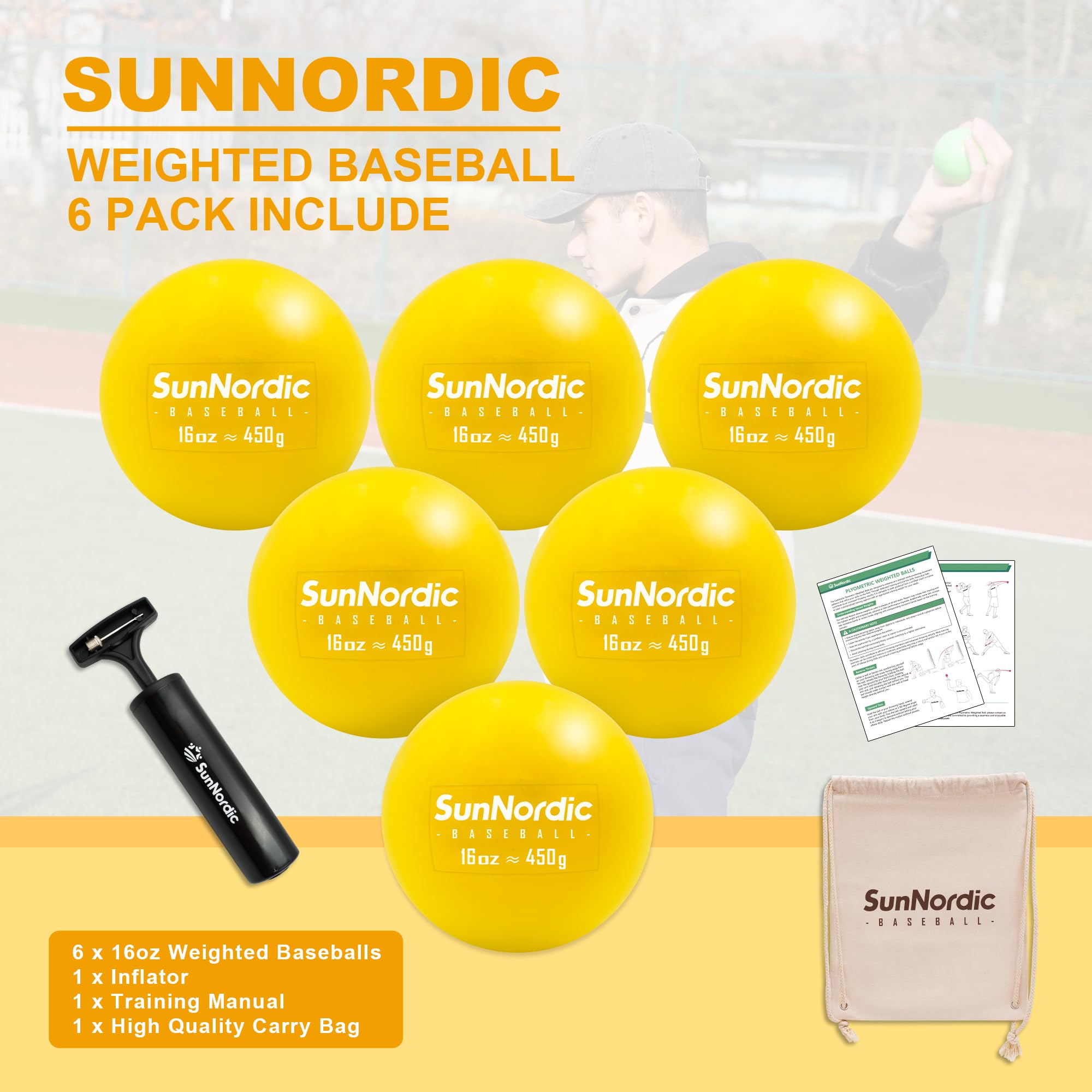 6 Pack Weighted Baseballs Set (16 oz) - Professional Weighted Baseballs for Hitting & Pitching Training - Improve Power & Accuracy for All Skill Levels - Perfect for Baseball Practice, Batting Drills & Strength Training