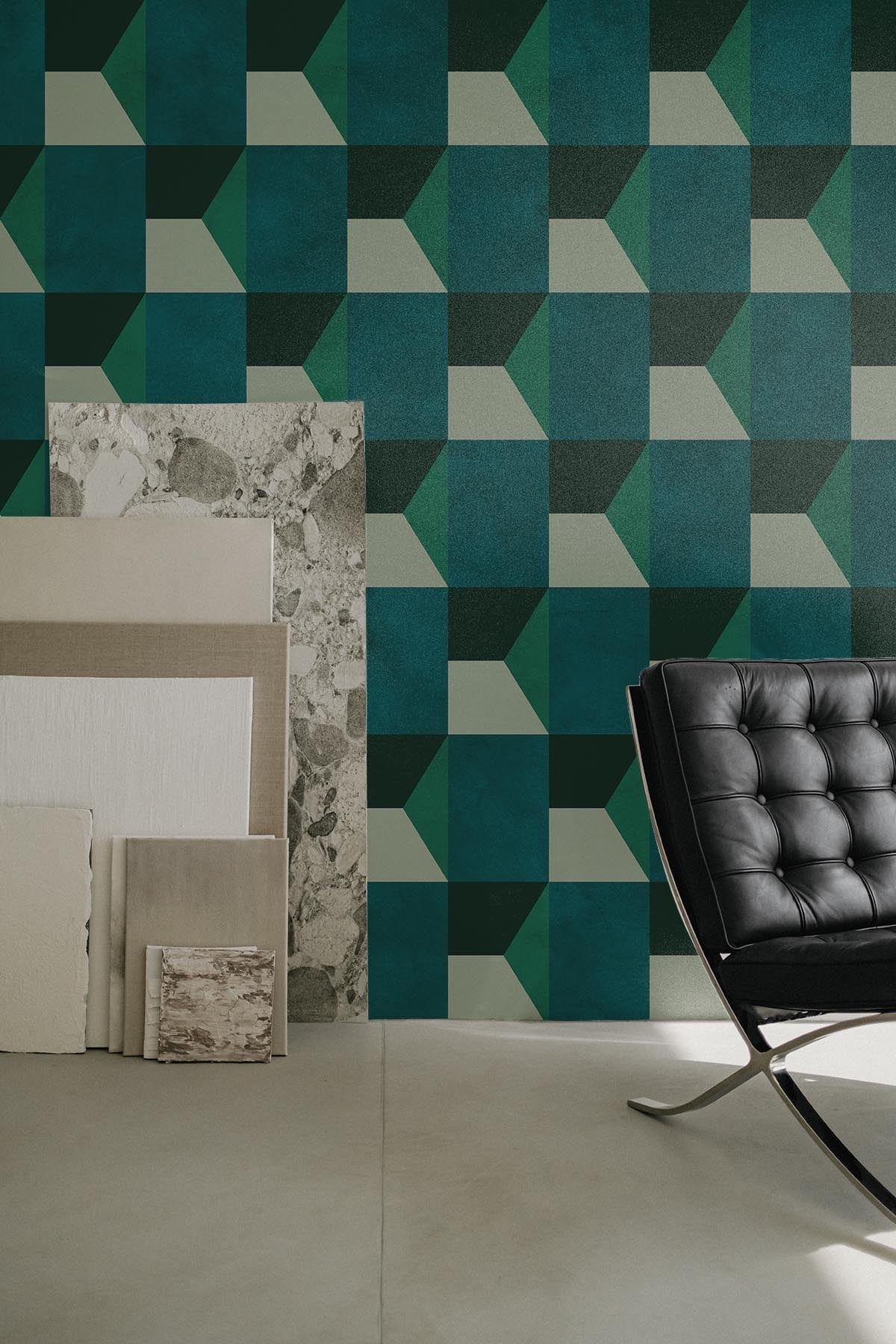 Emerald Green Geometric Window Shades - Modern Home Decor for Living Room & Bedroom - Light Filtering & UV Protection