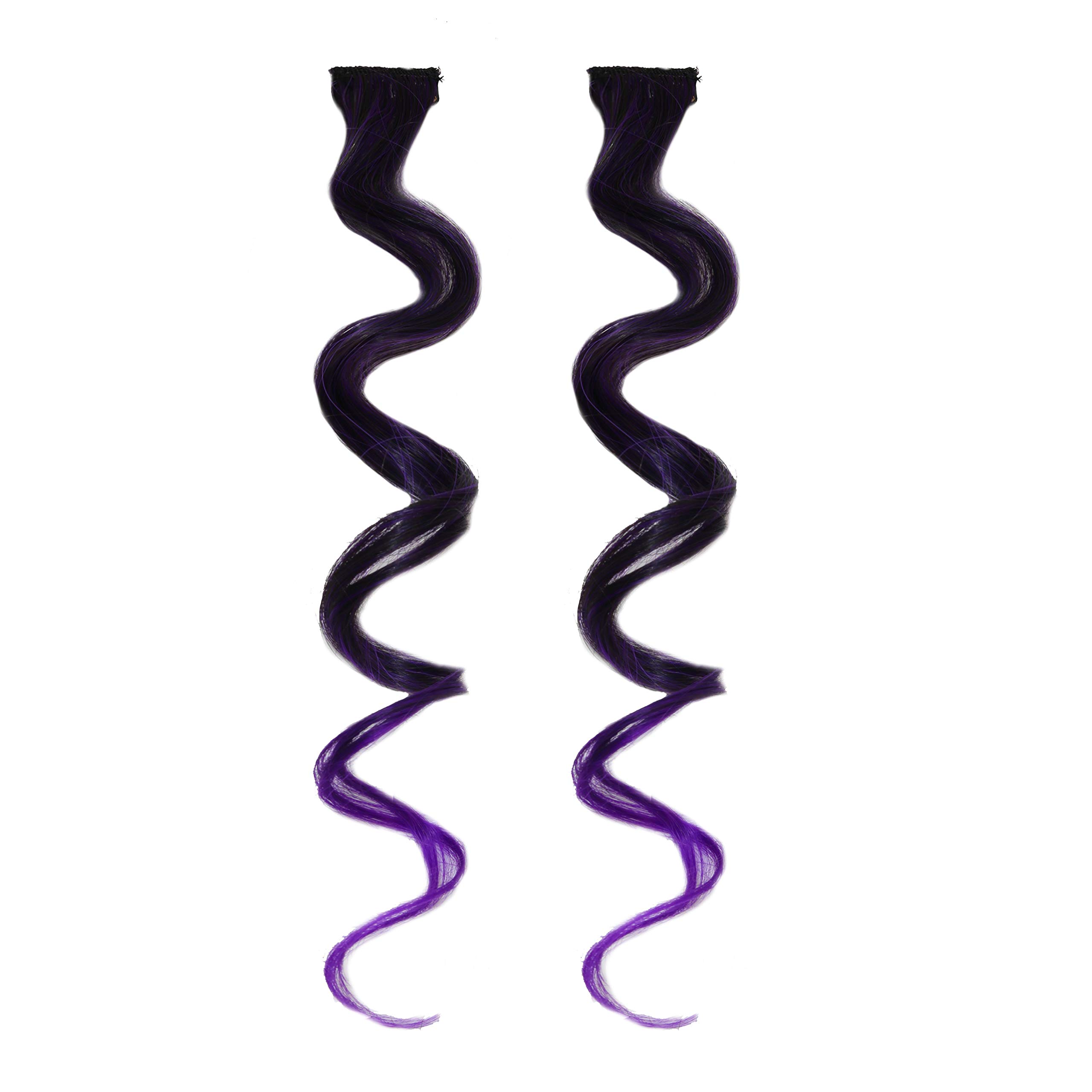 HEAVEN® 2-Piece Curly Hair Streak Colored Extension Highlighter for Women & Girls - Double Shade Navy Blue & Royal Blue | Clip-In Hair Extensions for Parties, Cosplay & Daily Styling