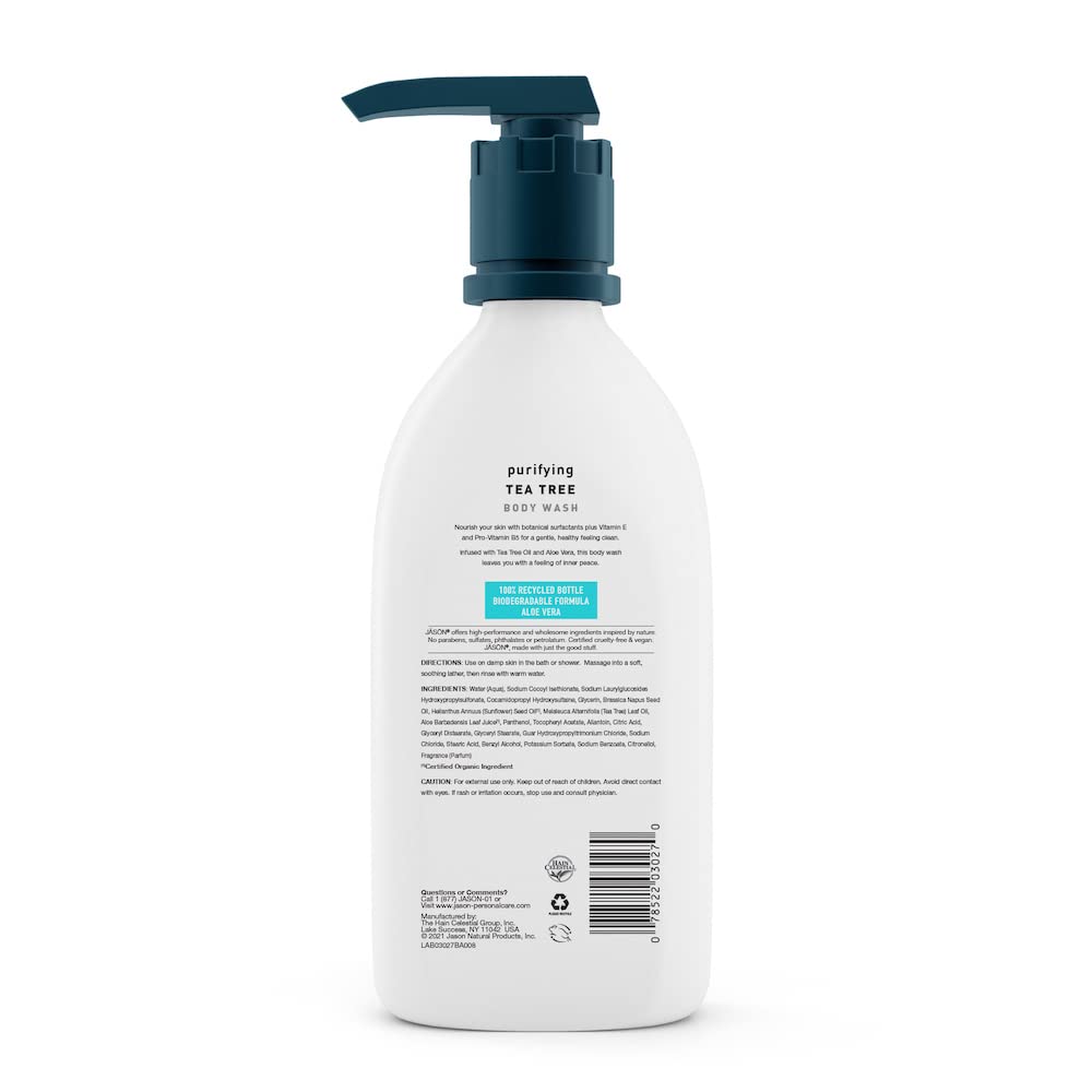 JASON Tea Tree Purifying Body Wash 30oz for Sensitive Skin - Natural Cleansing & Moisturizing Shower Gel - Perfect for Acne-Prone Skin & Daily Detox