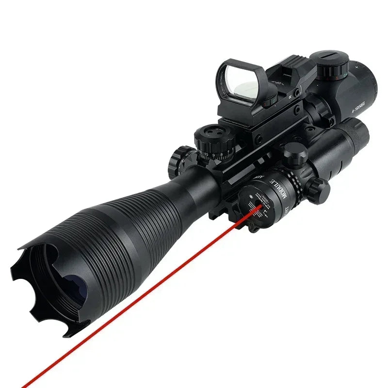 4-16x50 Tactical Rifle Scope with Red/Green Laser & Flashlight - Long Range Shooting Optic Sight with Red Dot for Hunting | Perfect for Outdoor Adventures, Target Practice & Night Hunting