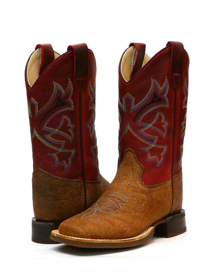 Old West BSC1912 BSY1912 Kids Square Toe Western Boots - Rust Red Cowboy Boots for Boys & Girls - Perfect for Rodeo, Country Dance & Western Fashion