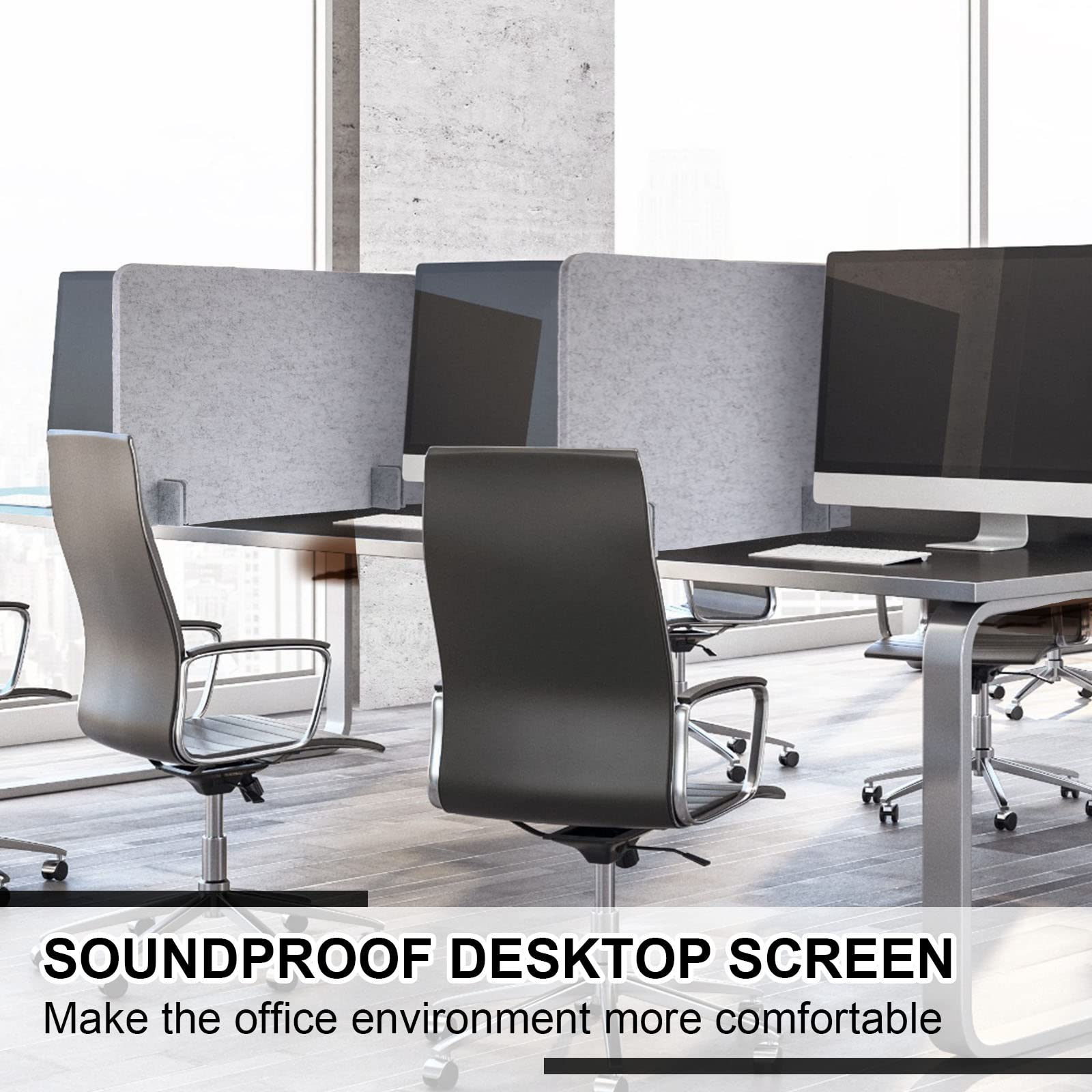 Fabbay 2-Piece Acoustic Desk Privacy Panel Set - Freestanding Office Divider with Noise Reduction, Lightweight Soundproof Partition with Support Feet for Home & Workspace (Silver Gray) - Perfect for Open Offices, Study Rooms & Home Offices