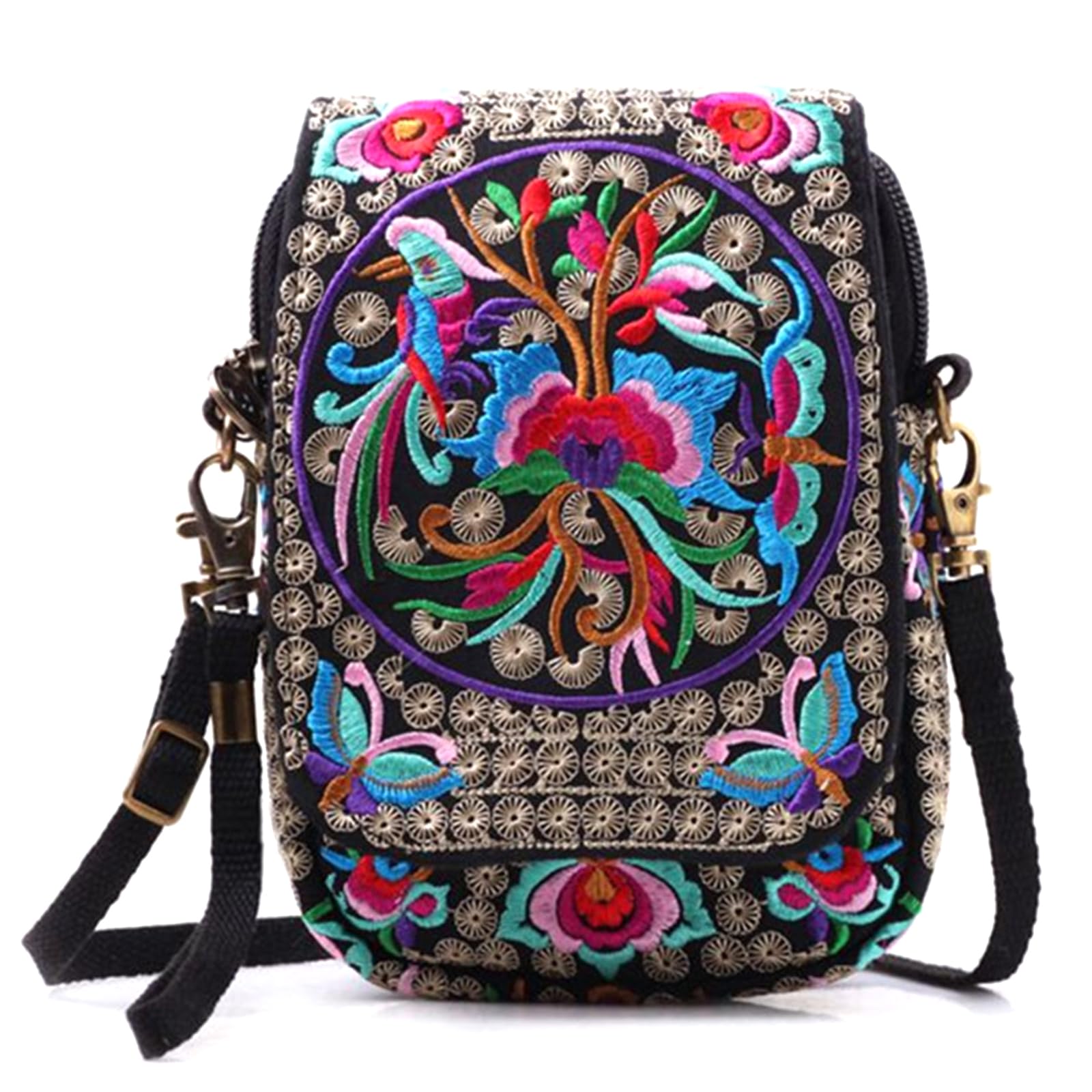 Floral Embroidery Canvas Crossbody Bag for Women - Stylish Messenger Purse with Phone Pouch | Perfect for Daily Use, Travel & Shopping