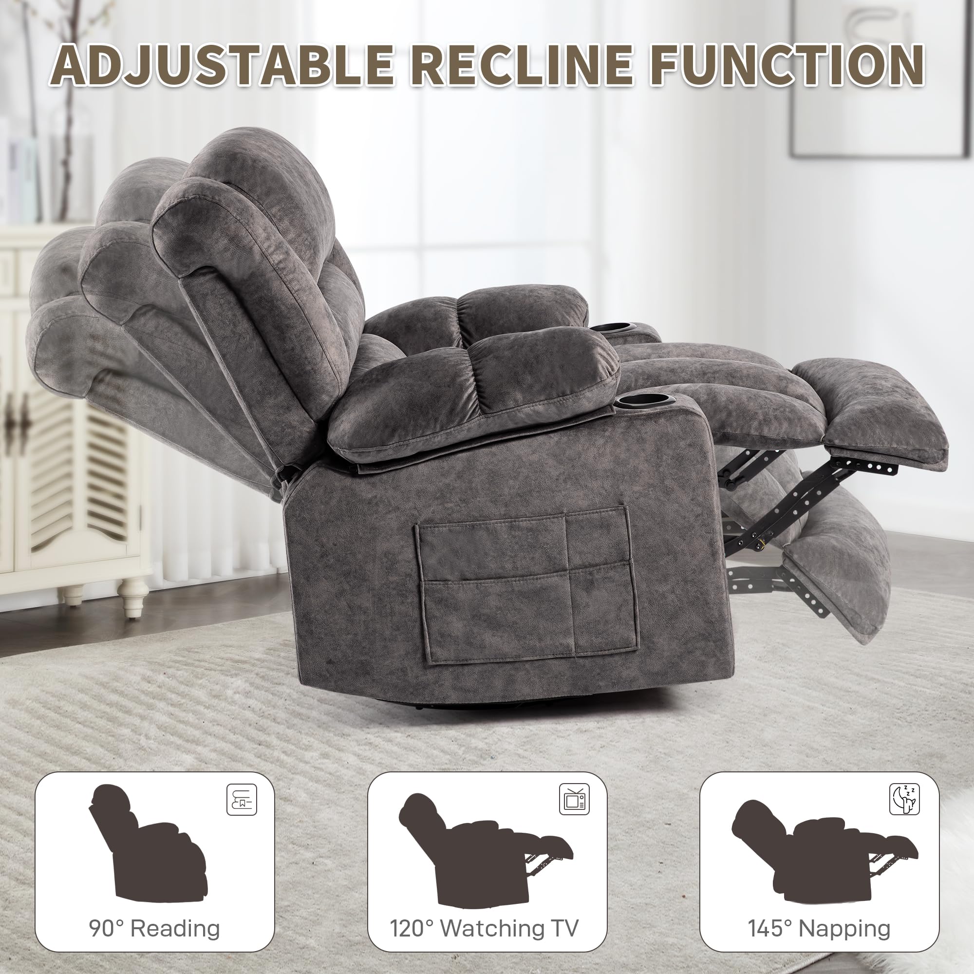 Modern Ergonomic Recliner Chair with 360-Degree Swivel & Rocker - Foam Filled Lounge Sofa for Living Room, Bedroom & Home Theater - Comfortable Single Seat Recliners on Clearance Sale
