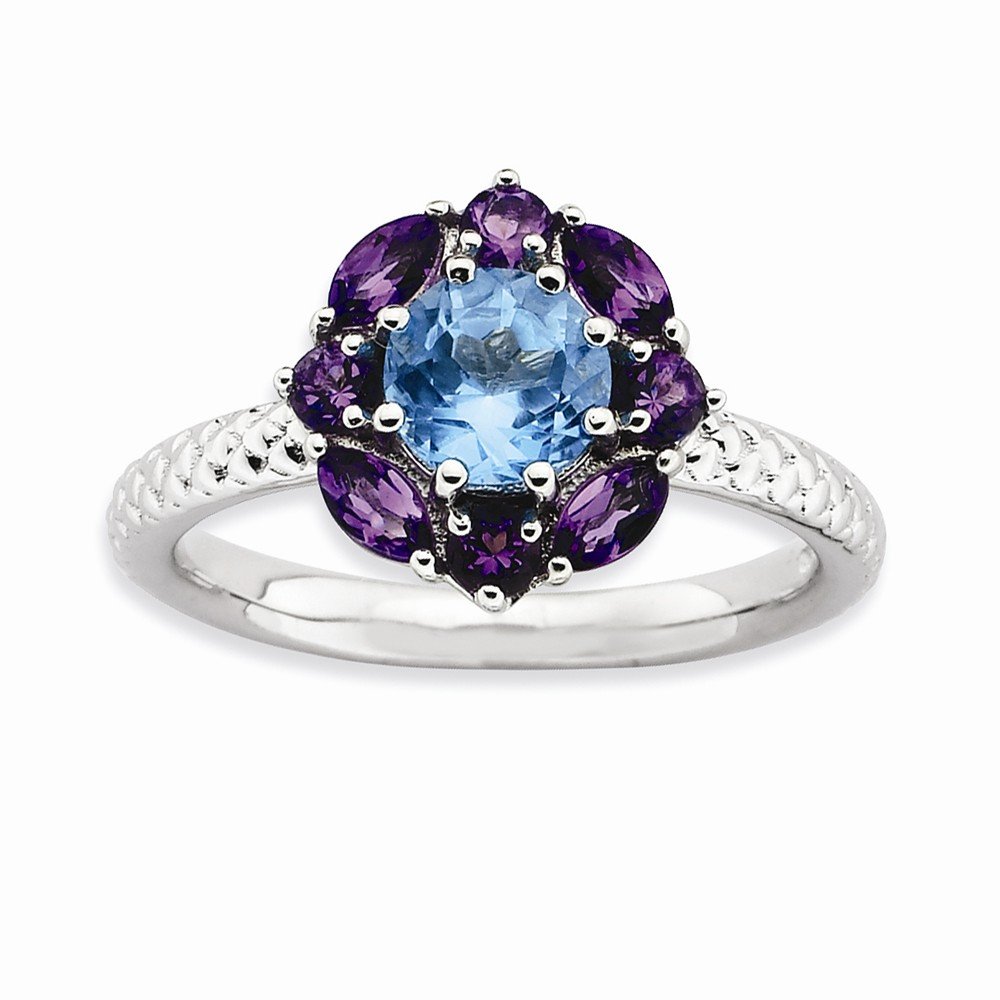 Sterling Silver Amethyst & Blue Topaz Ring - Size 6 | Dainty Stackable Birthstone Jewelry for Women | Perfect for Valentine's Day, Anniversary & Everyday Wear
