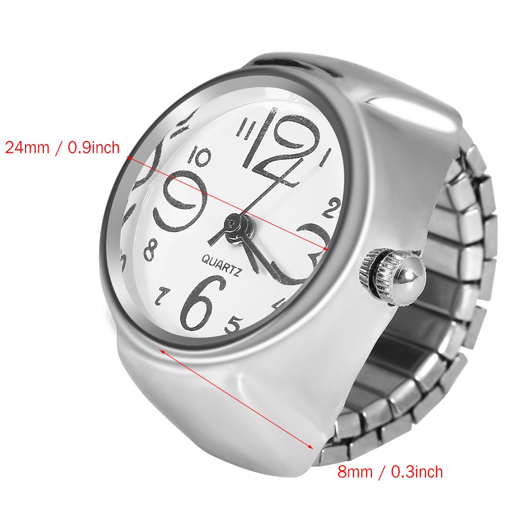 Stainless Steel Quartz Finger Ring Watch - Round Analog Ring Watch for Men & Women (White) | Elegant & Stylish Jewelry Watch for Daily Wear, Parties & Gifts